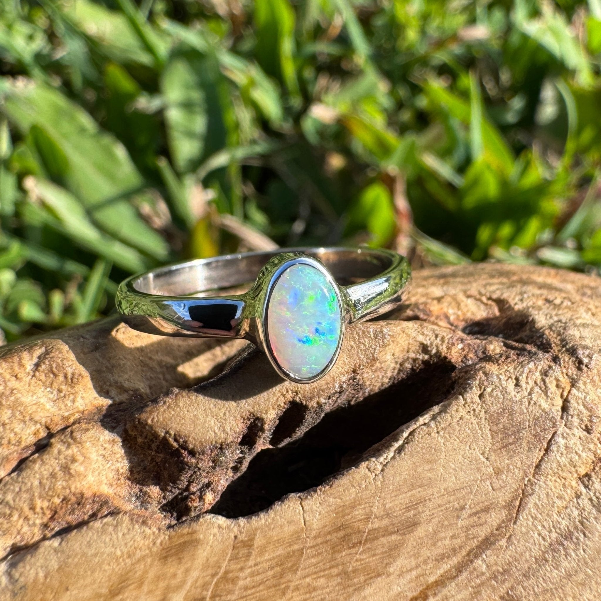 0.6ct Lightning Ridge Opal Ring ~ 'Wineglass Bay Glow' | 925 Sterling Silver | Solid Australian Opal