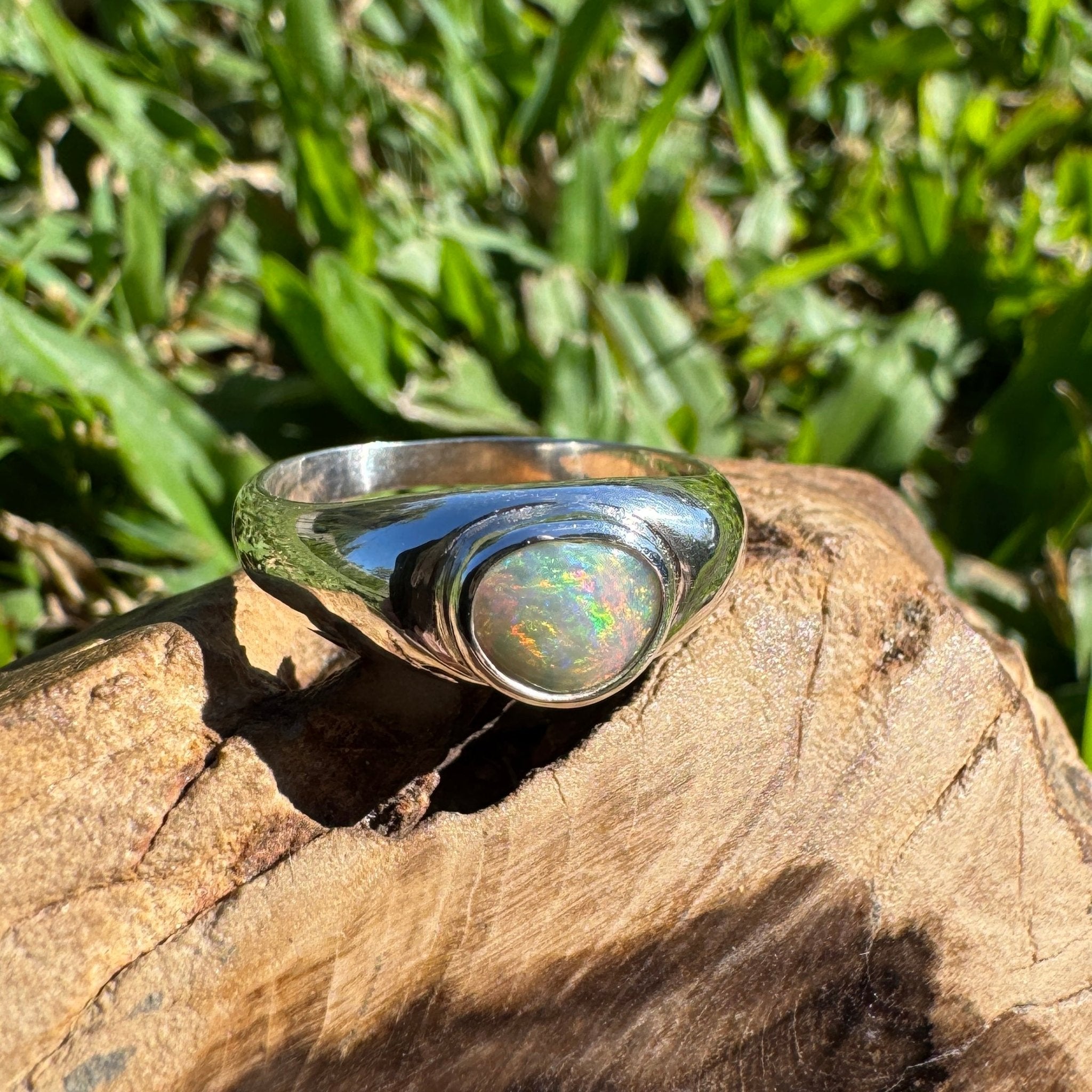 0.7ct Australian Solid Lightning Ridge Opal Silver Ring ~ 'Cossack Crimson' | 925 Sterling Silver | Solid Australian Opal