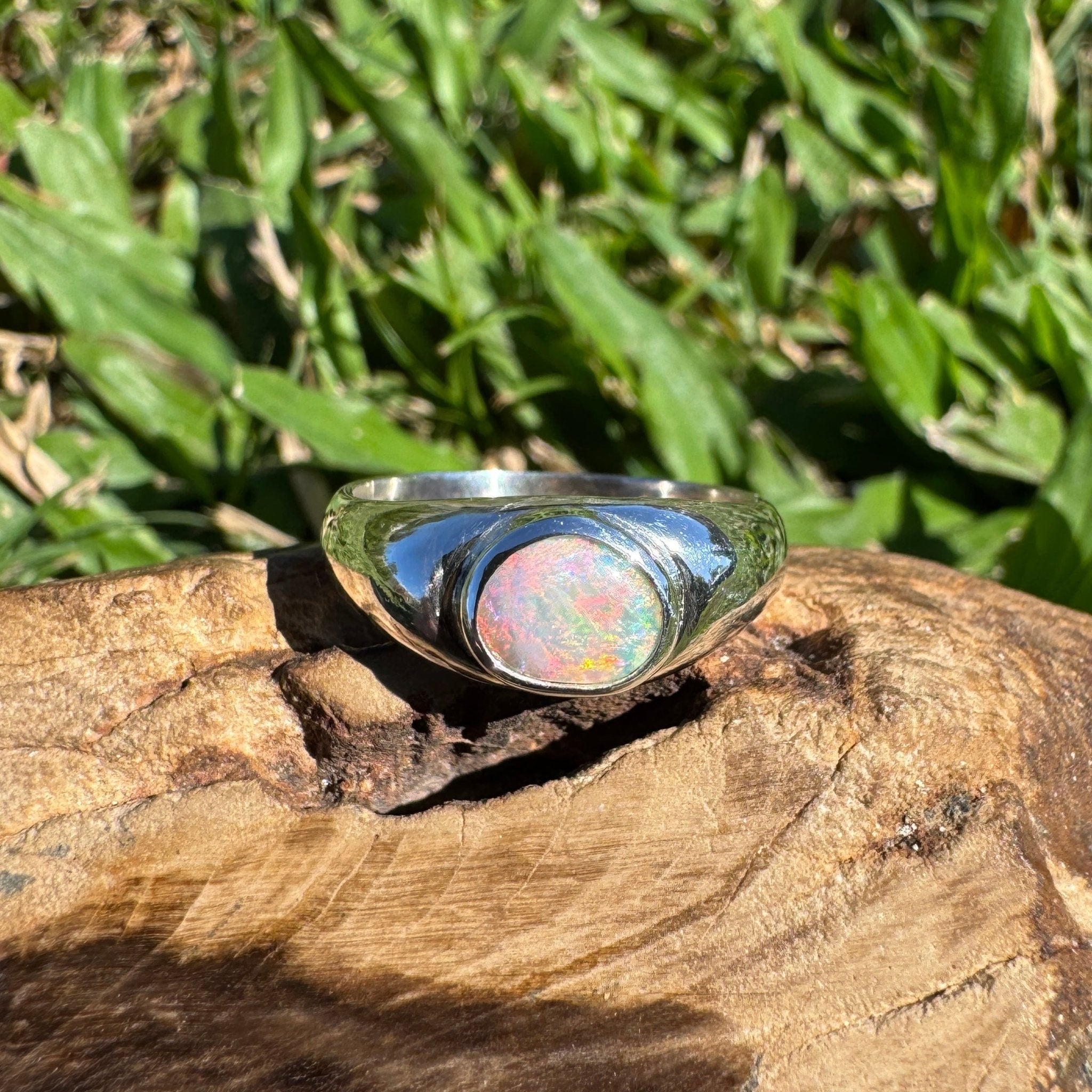 0.7ct Australian Solid Lightning Ridge Opal Silver Ring ~ 'Cossack Crimson' | 925 Sterling Silver | Solid Australian Opal