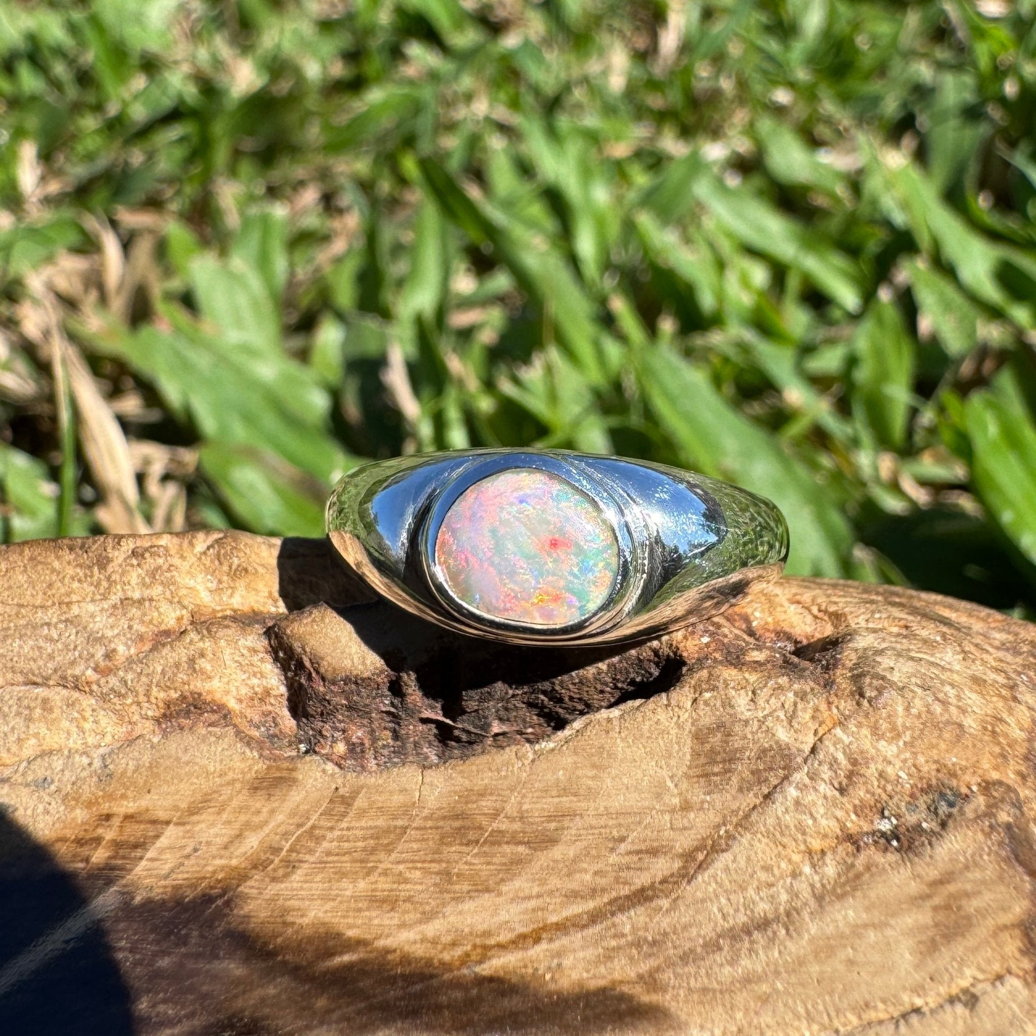 0.7ct Australian Solid Lightning Ridge Opal Silver Ring ~ 'Cossack Crimson' | 925 Sterling Silver | Solid Australian Opal