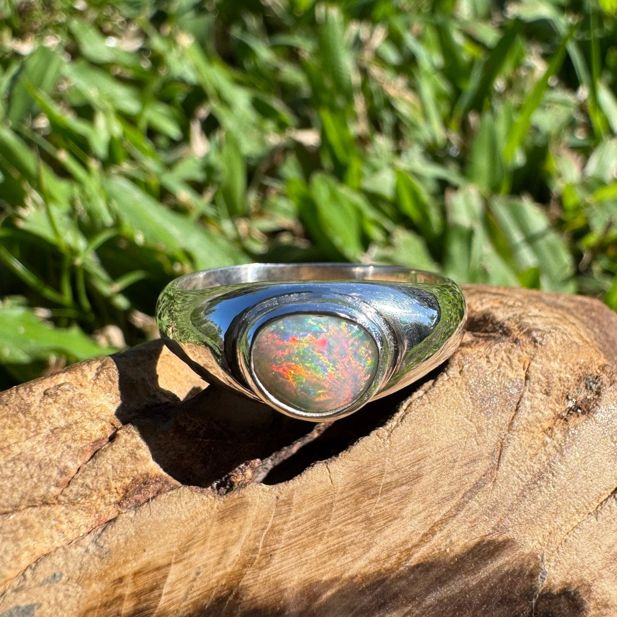 0.7ct Australian Solid Lightning Ridge Opal Silver Ring ~ 'Cossack Crimson' | 925 Sterling Silver | Solid Australian Opal