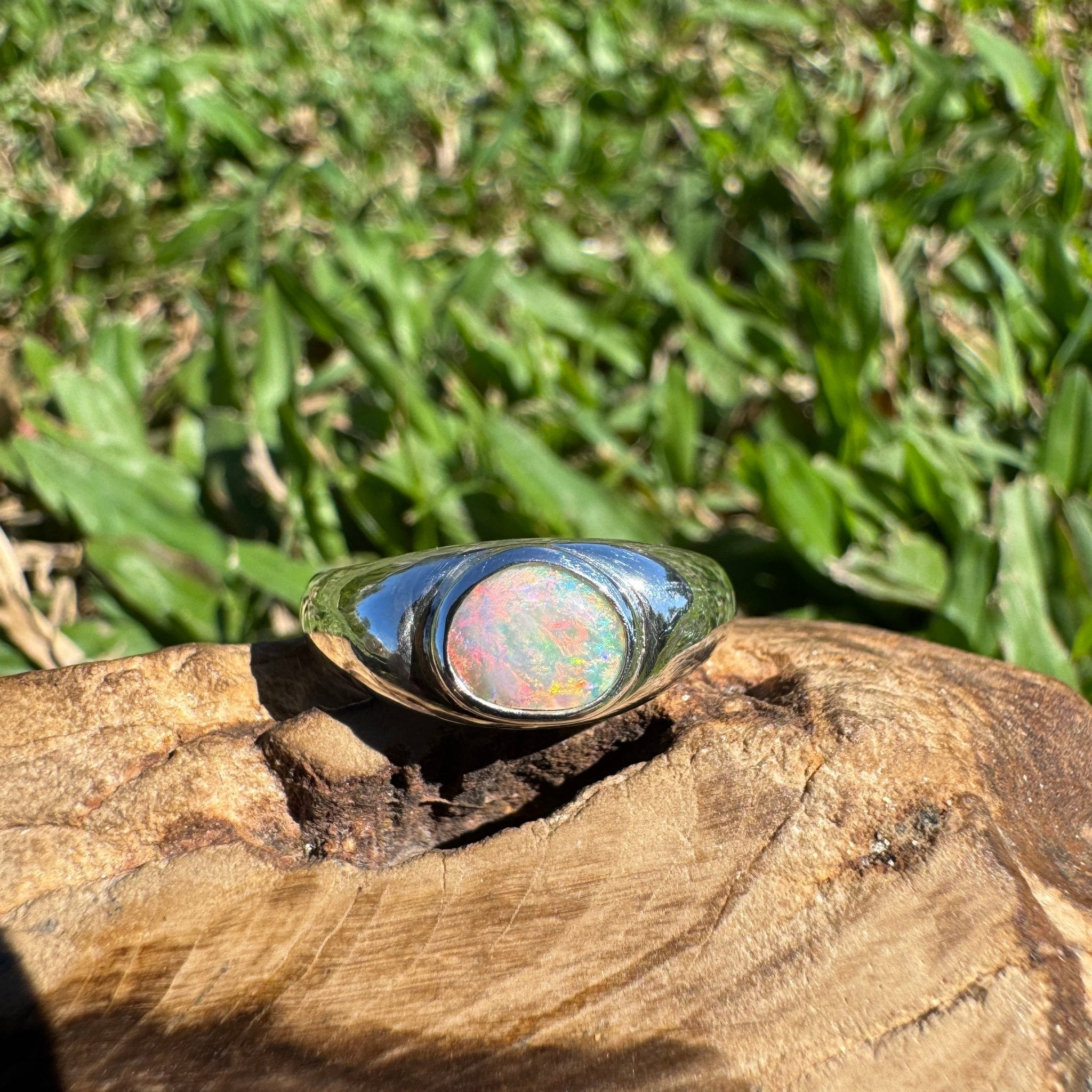 0.7ct Australian Solid Lightning Ridge Opal Silver Ring ~ 'Cossack Crimson' | 925 Sterling Silver | Solid Australian Opal