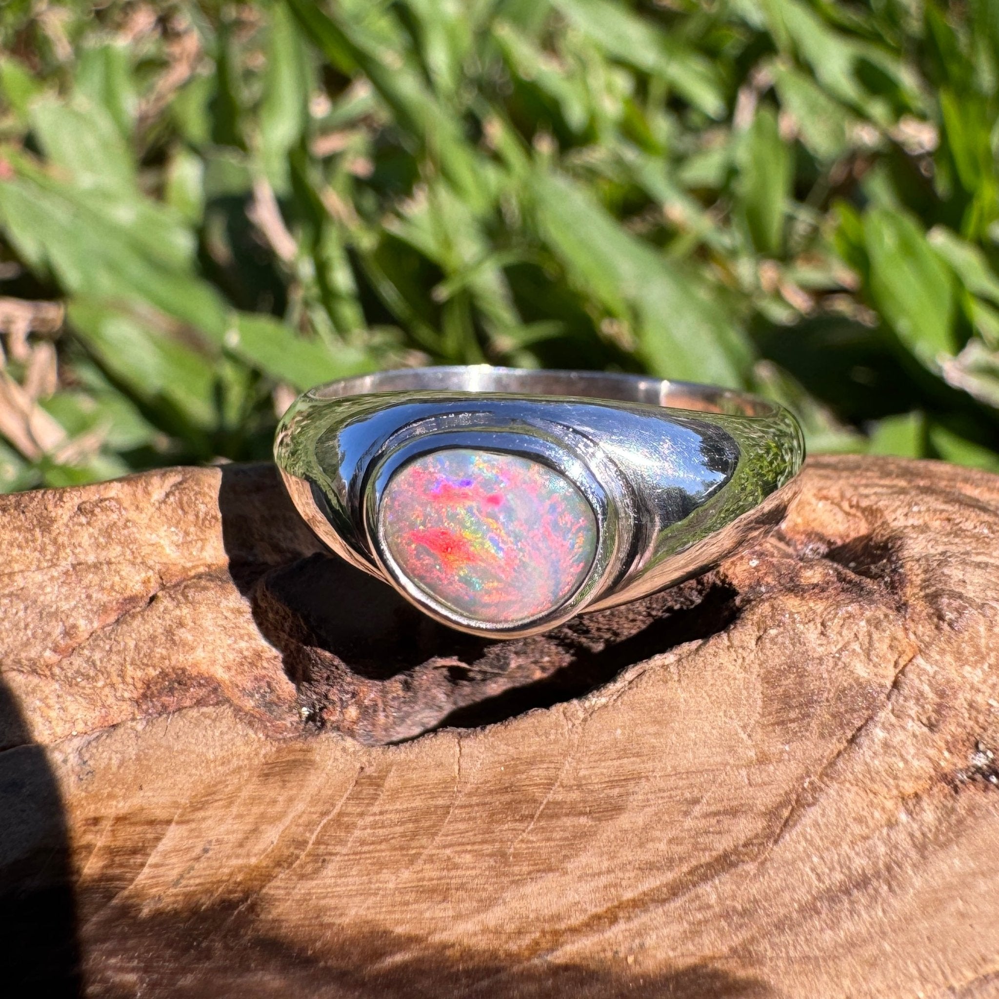 0.7ct Australian Solid Lightning Ridge Opal Silver Ring ~ 'Cossack Crimson' | 925 Sterling Silver | Solid Australian Opal