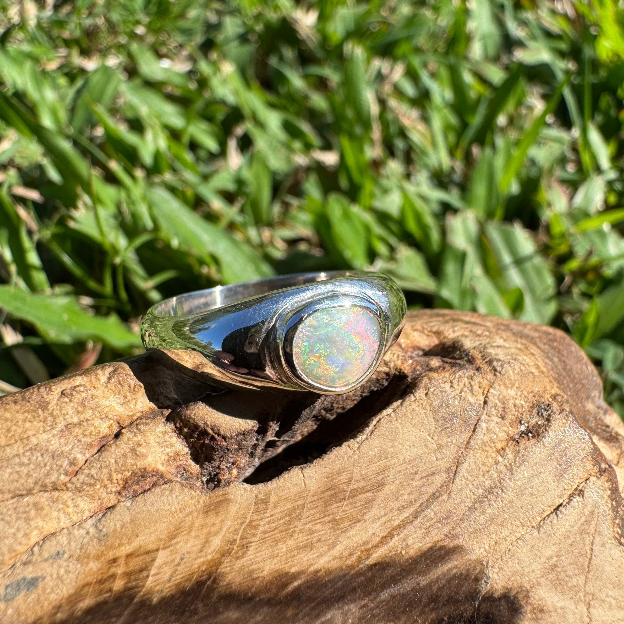 0.7ct Australian Solid Lightning Ridge Opal Silver Ring ~ 'Cossack Crimson' | 925 Sterling Silver | Solid Australian Opal