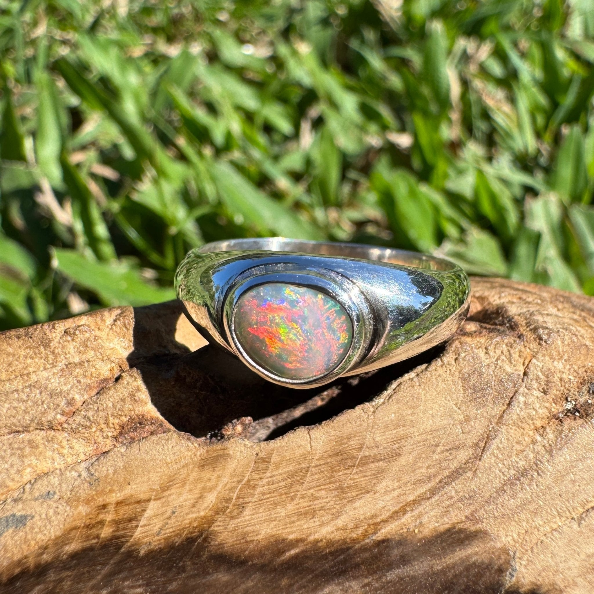 0.7ct Australian Solid Lightning Ridge Opal Silver Ring ~ 'Cossack Crimson' | 925 Sterling Silver | Solid Australian Opal