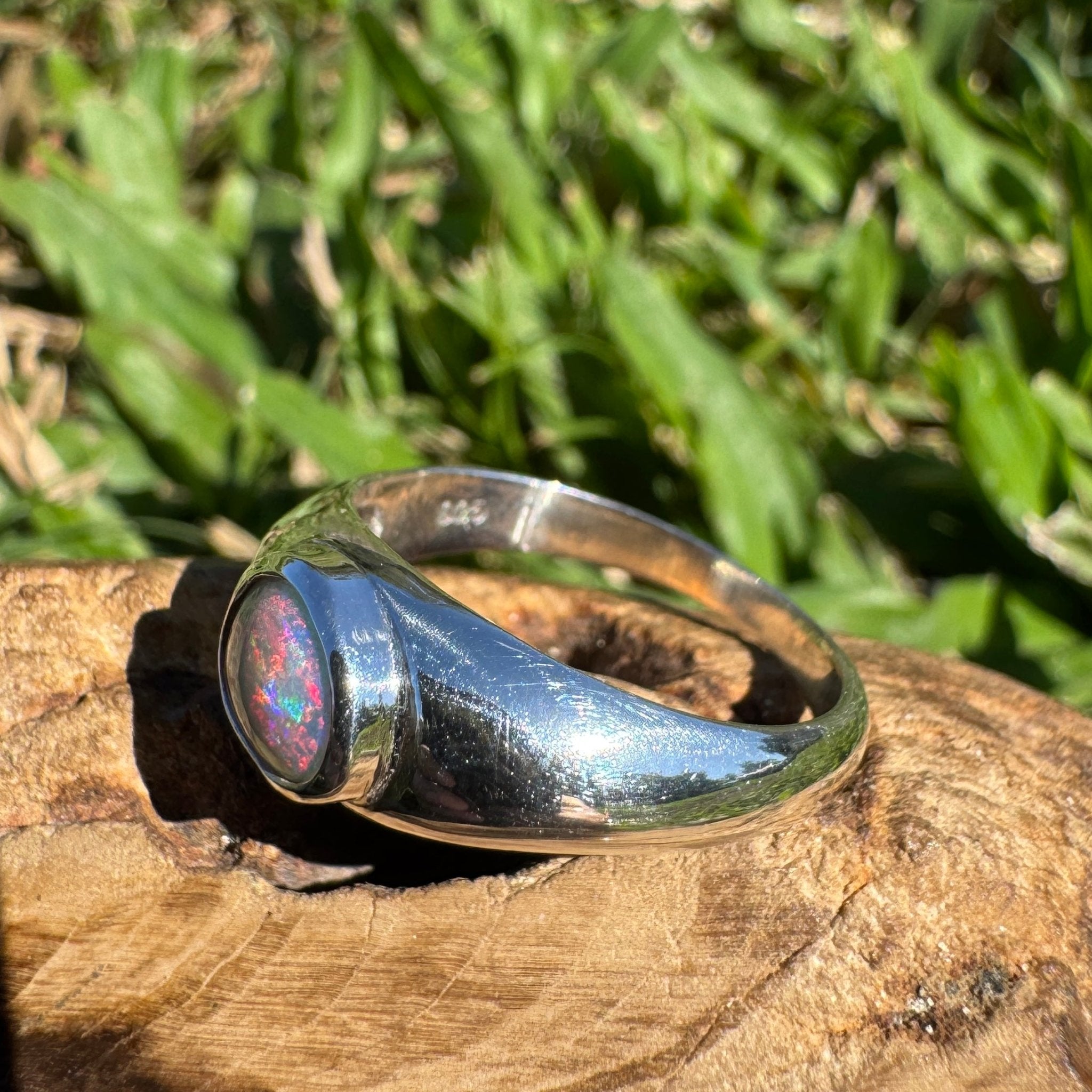 0.7ct Australian Solid Lightning Ridge Opal Silver Ring ~ 'Cossack Crimson' | 925 Sterling Silver | Solid Australian Opal