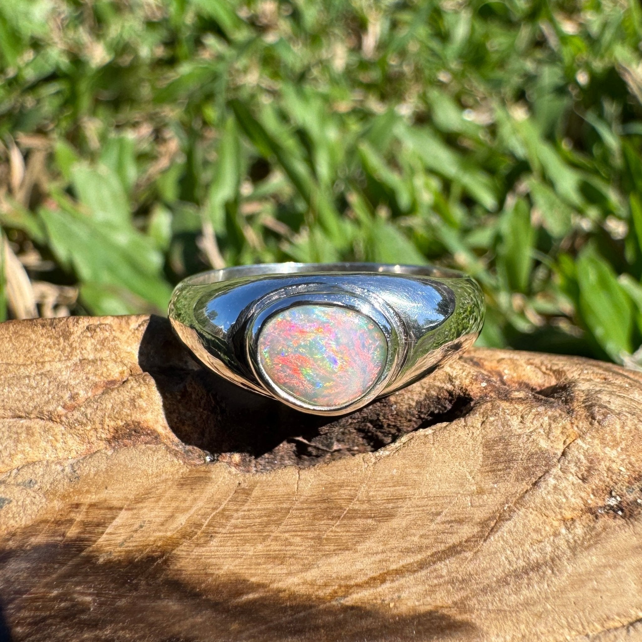 0.7ct Australian Solid Lightning Ridge Opal Silver Ring ~ 'Cossack Crimson' | 925 Sterling Silver | Solid Australian Opal