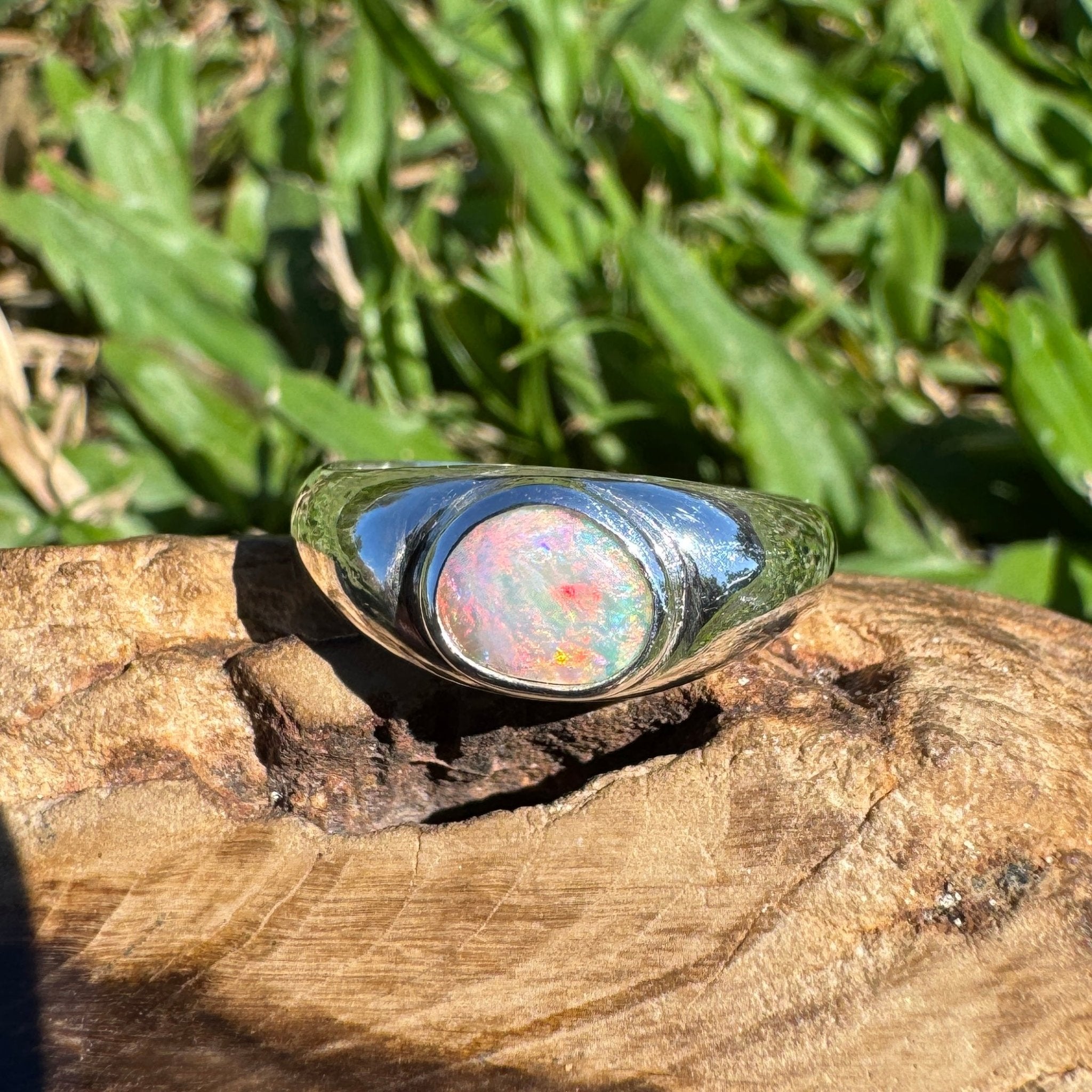 0.7ct Australian Solid Lightning Ridge Opal Silver Ring ~ 'Cossack Crimson' | 925 Sterling Silver | Solid Australian Opal