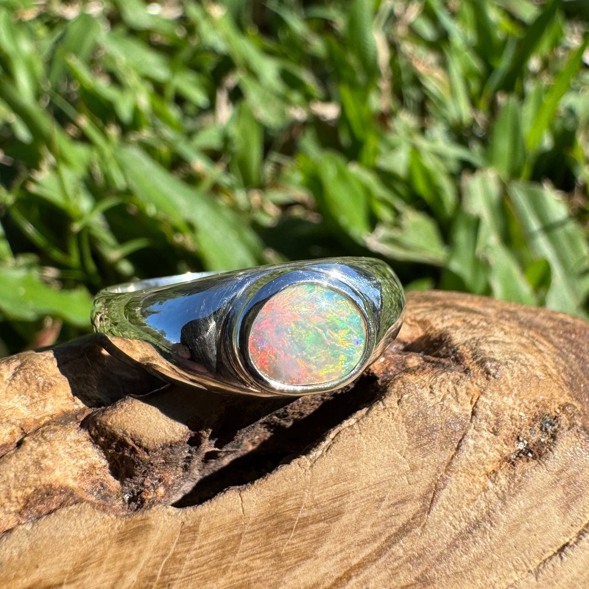 0.7ct Australian Solid Lightning Ridge Opal Silver Ring ~ 'Cossack Crimson' | 925 Sterling Silver | Solid Australian Opal