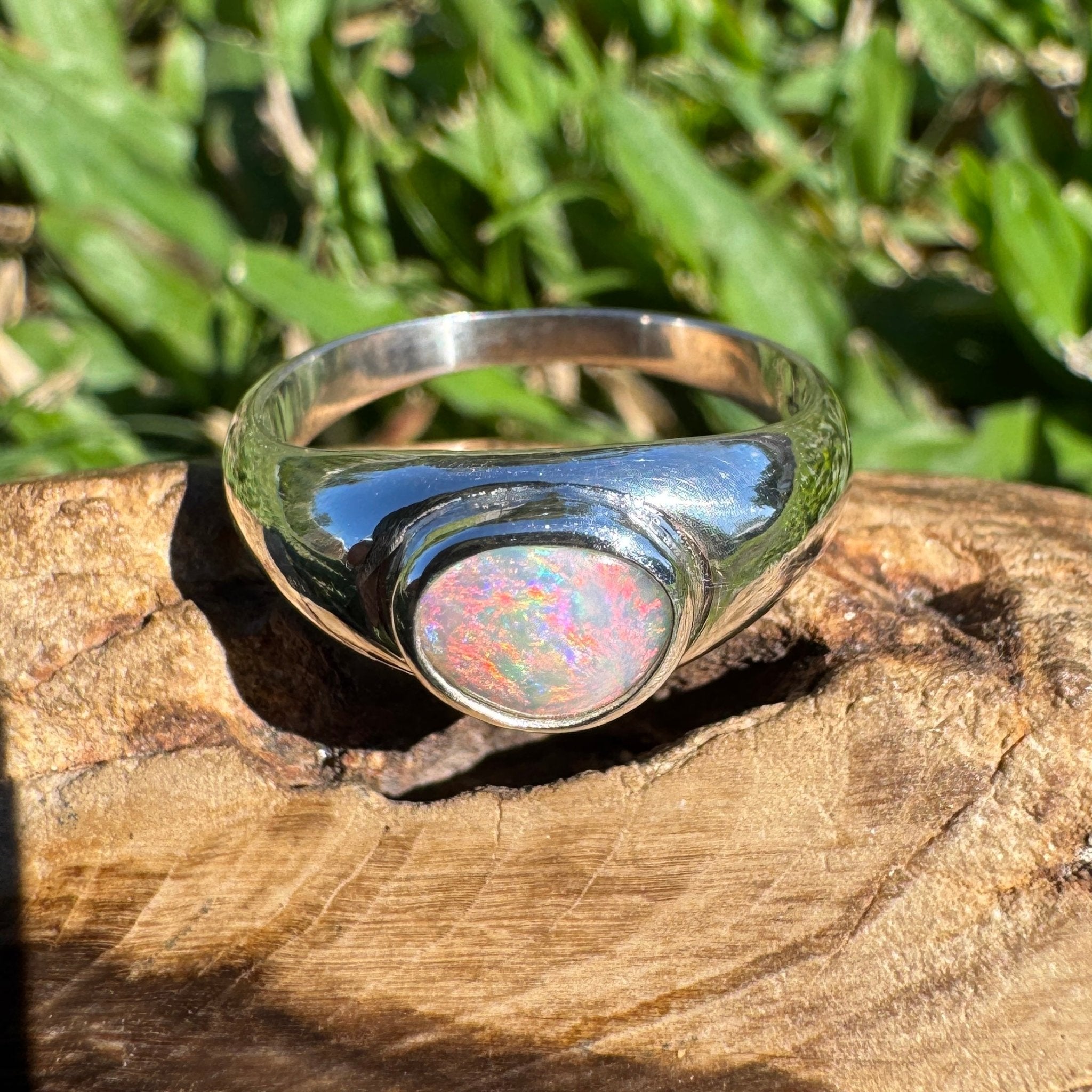 0.7ct Australian Solid Lightning Ridge Opal Silver Ring ~ 'Cossack Crimson' | 925 Sterling Silver | Solid Australian Opal