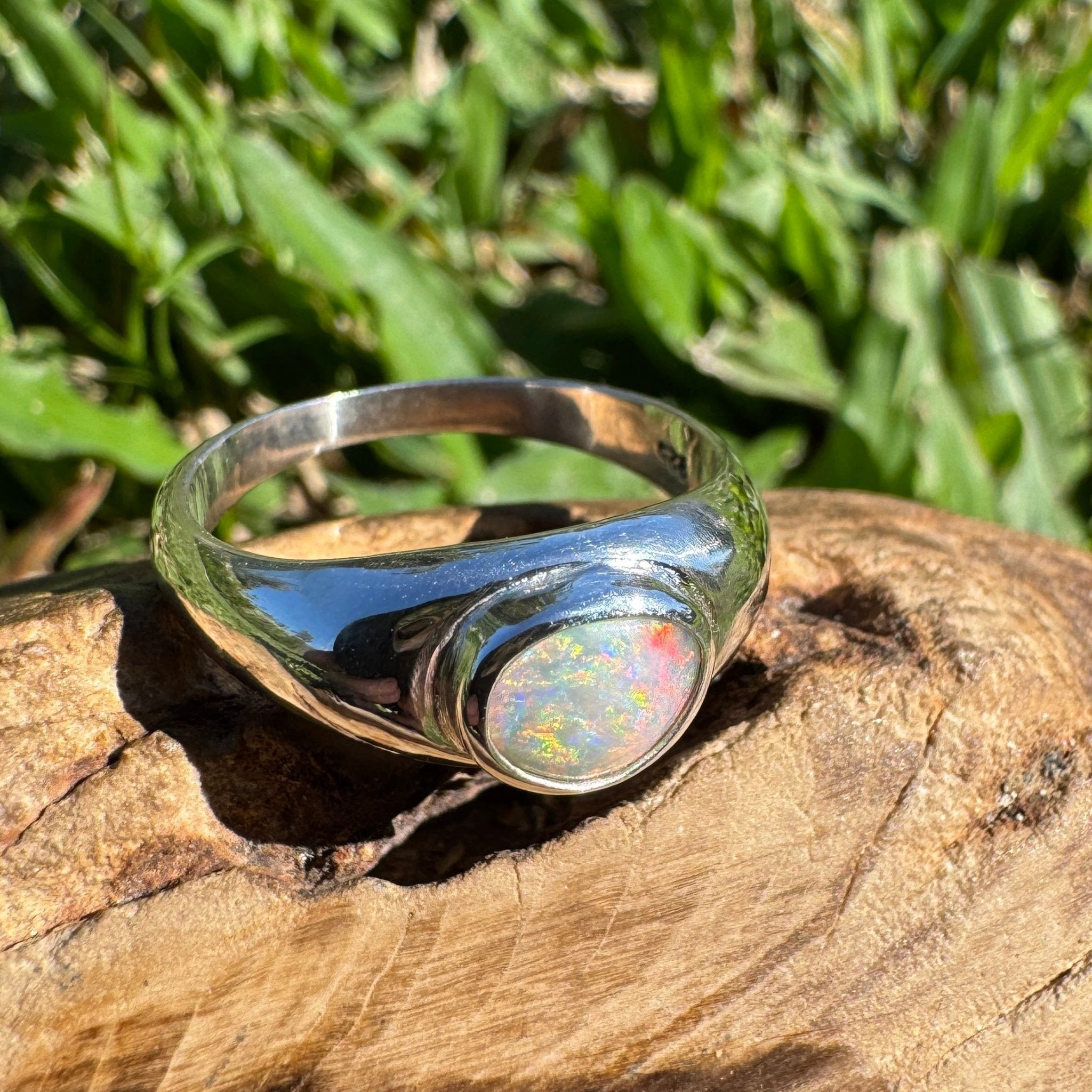 0.7ct Australian Solid Lightning Ridge Opal Silver Ring ~ 'Cossack Crimson' | 925 Sterling Silver | Solid Australian Opal