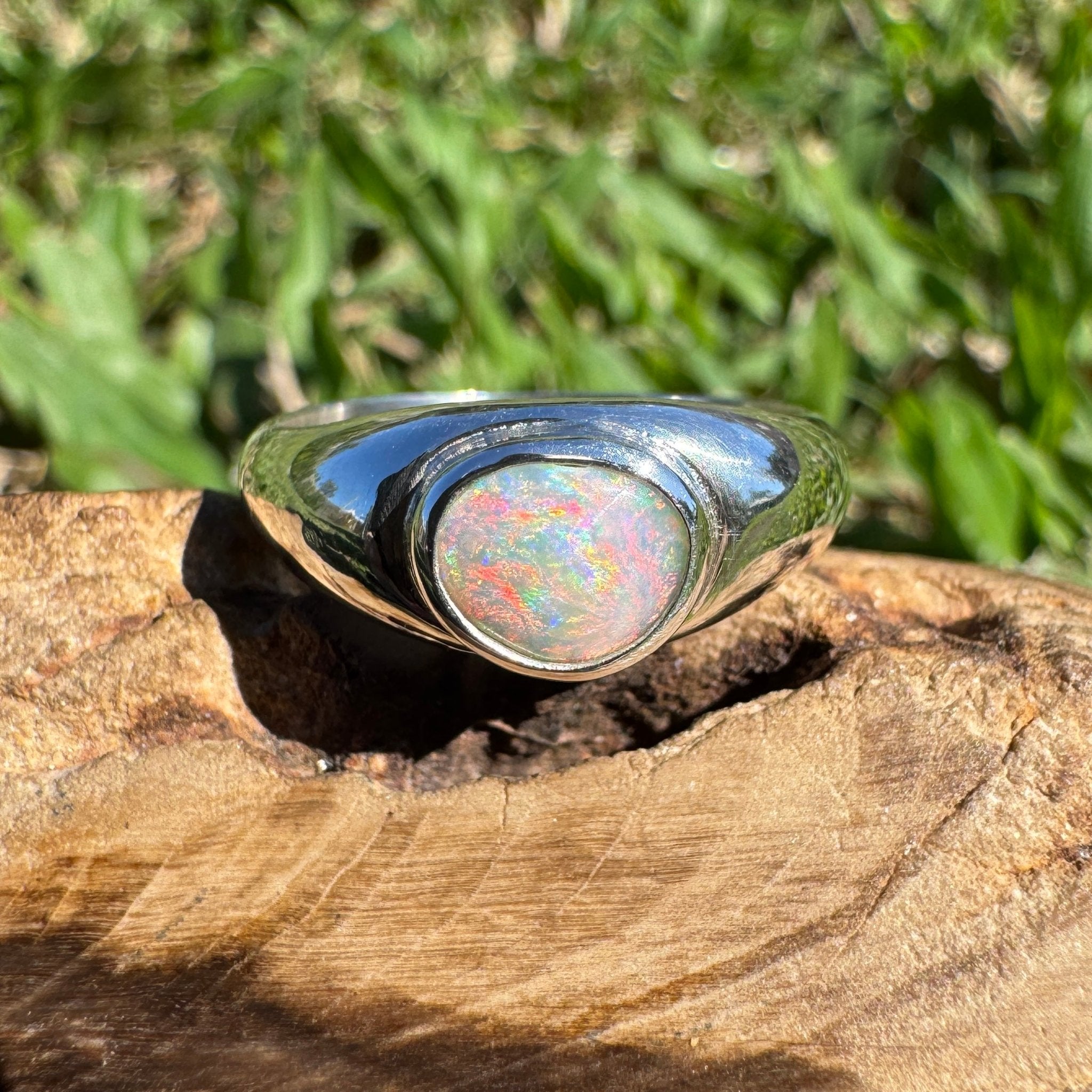 0.7ct Australian Solid Lightning Ridge Opal Silver Ring ~ 'Cossack Crimson' | 925 Sterling Silver | Solid Australian Opal