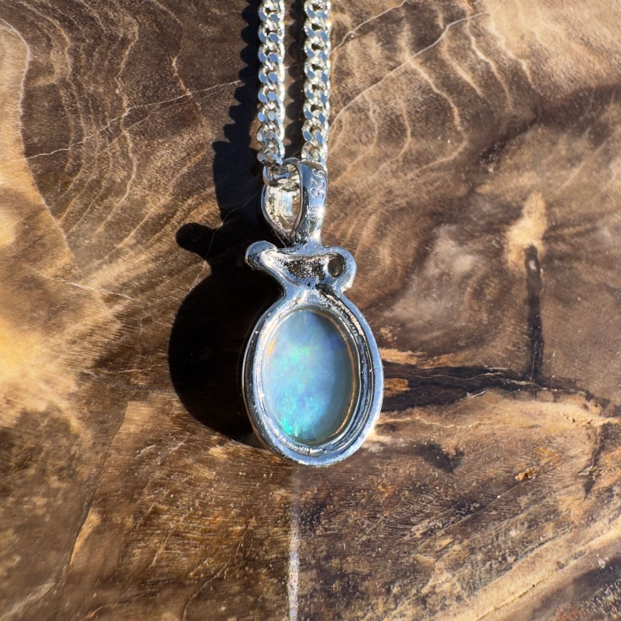 0.7ct Coober Pedy Crystal Opal Pendant Necklace ~ 'Bruny Blue' | 925 Sterling Silver | Solid Australian Opal