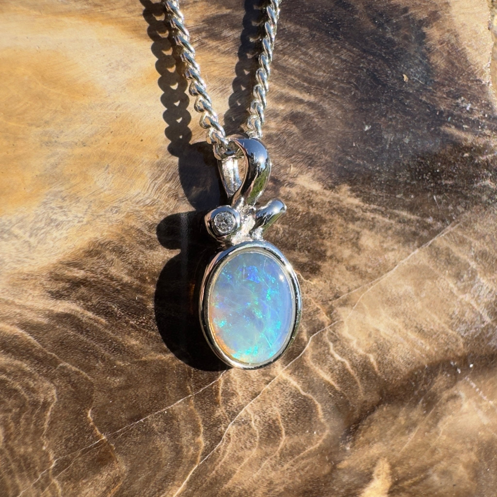 0.7ct Coober Pedy Crystal Opal Pendant Necklace ~ 'Bruny Blue' | 925 Sterling Silver | Solid Australian Opal