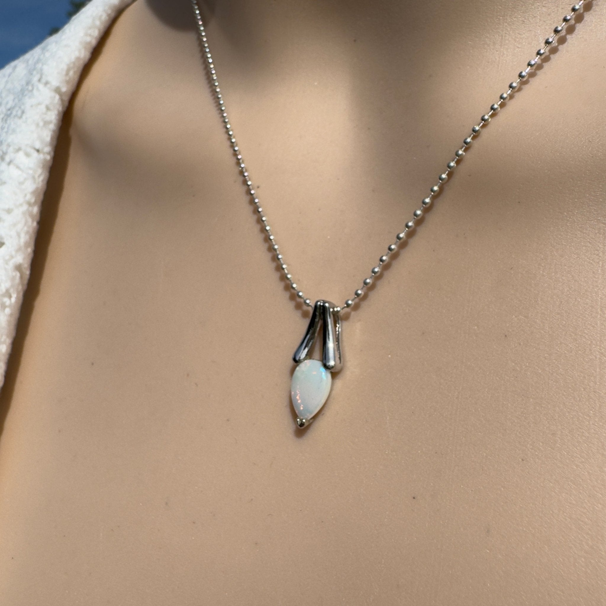 0.7ct Coober Pedy Crystal Opal Pendant Necklace ~ 'Desert Dewdrop' | 925 Sterling Silver | Solid Australian Opal