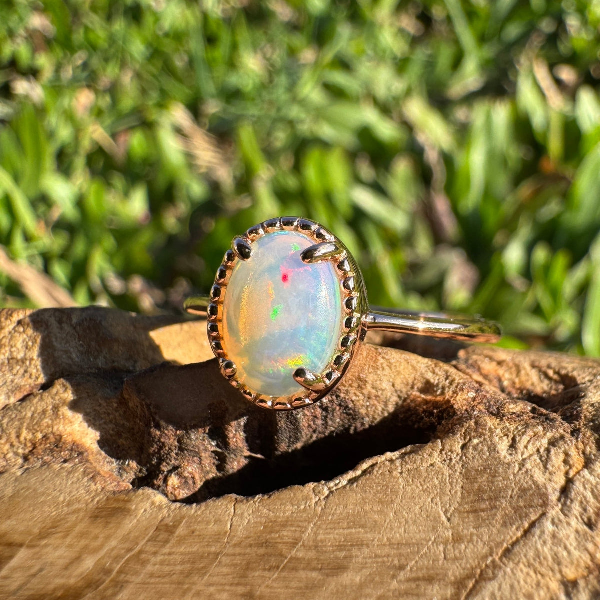 0.7ct Coober Pedy Crystal Opal Ring ~ 'Bathurst Harbour Glow' | Rose Gold Coated 925 Sterling Silver | Solid Australian Opal
