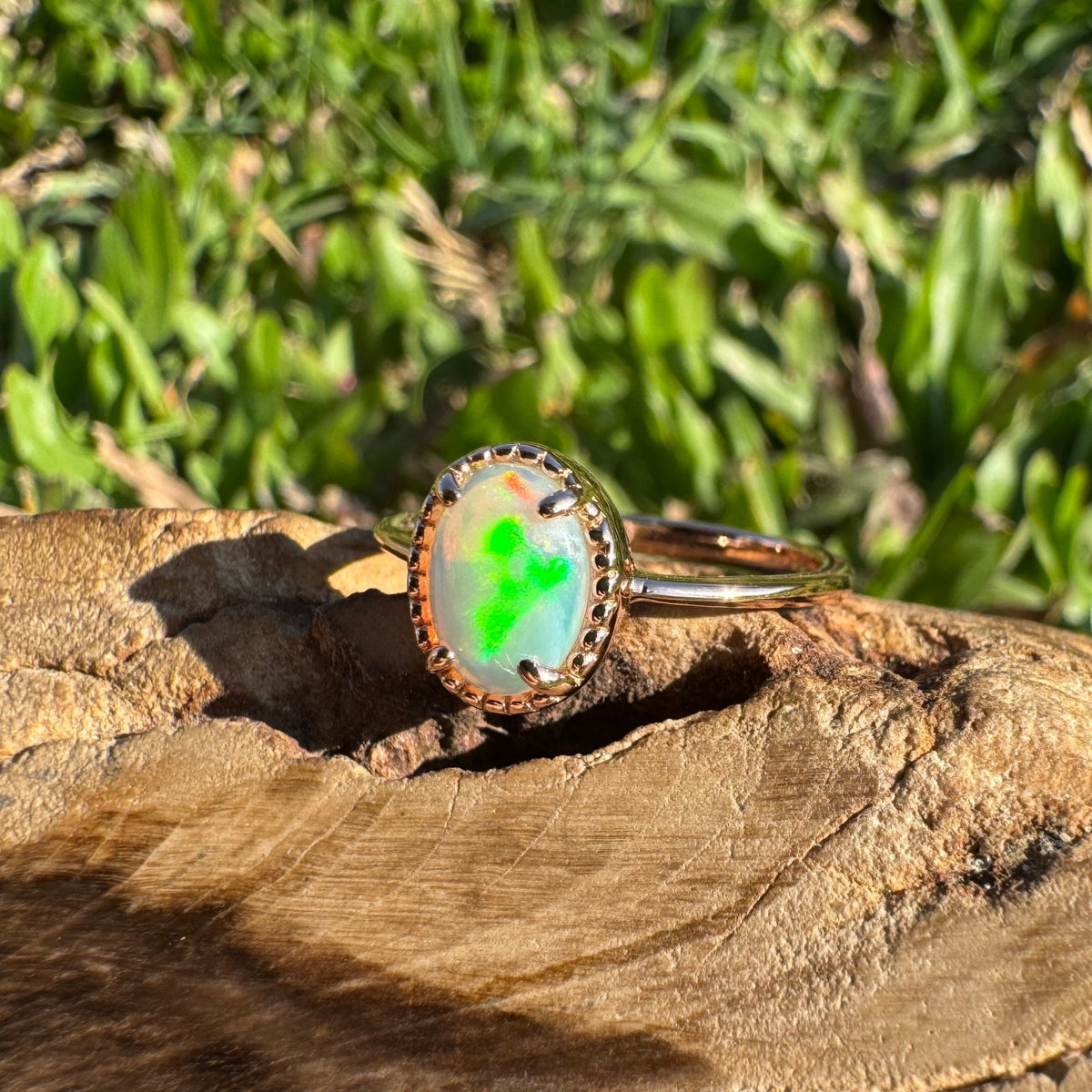 0.7ct Coober Pedy Crystal Opal Ring ~ 'Bathurst Harbour Glow' | Rose Gold Coated 925 Sterling Silver | Solid Australian Opal