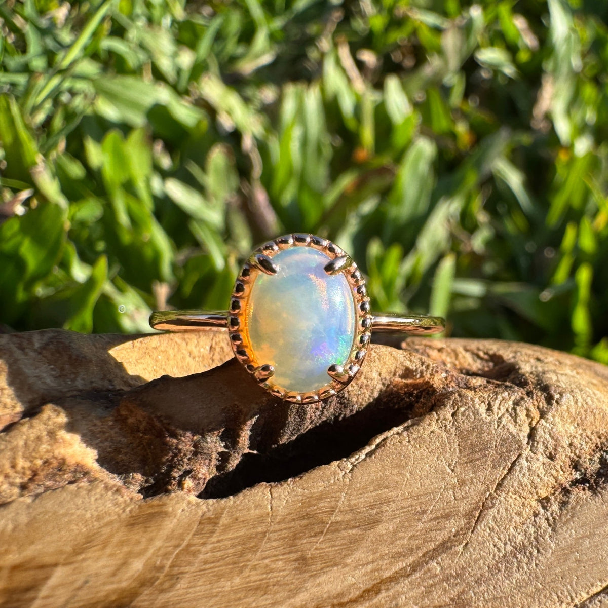 0.7ct Coober Pedy Crystal Opal Ring ~ 'Bathurst Harbour Glow' | Rose Gold Coated 925 Sterling Silver | Solid Australian Opal