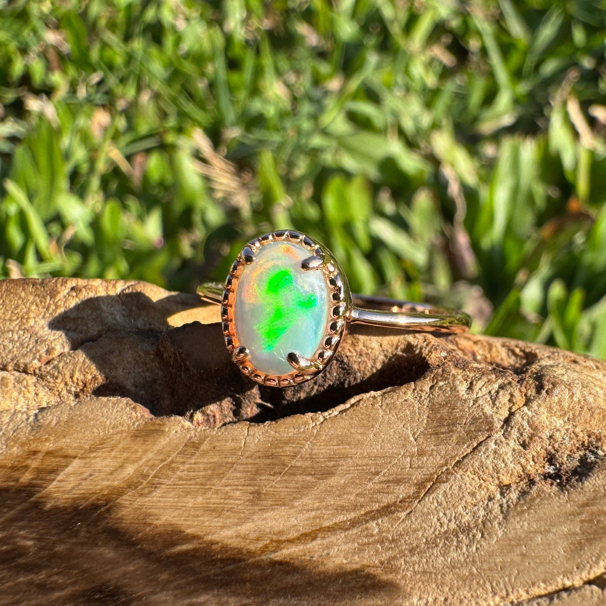 0.7ct Coober Pedy Crystal Opal Ring ~ 'Bathurst Harbour Glow' | Rose Gold Coated 925 Sterling Silver | Solid Australian Opal