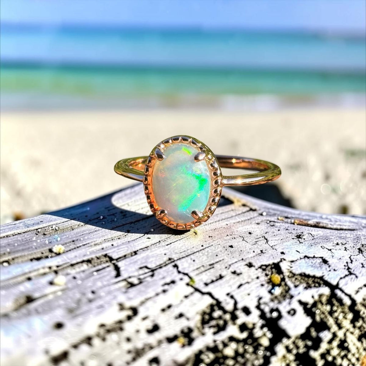 0.7ct Coober Pedy Crystal Opal Ring ~ 'Bathurst Harbour Glow' | Rose Gold Coated 925 Sterling Silver | Solid Australian Opal