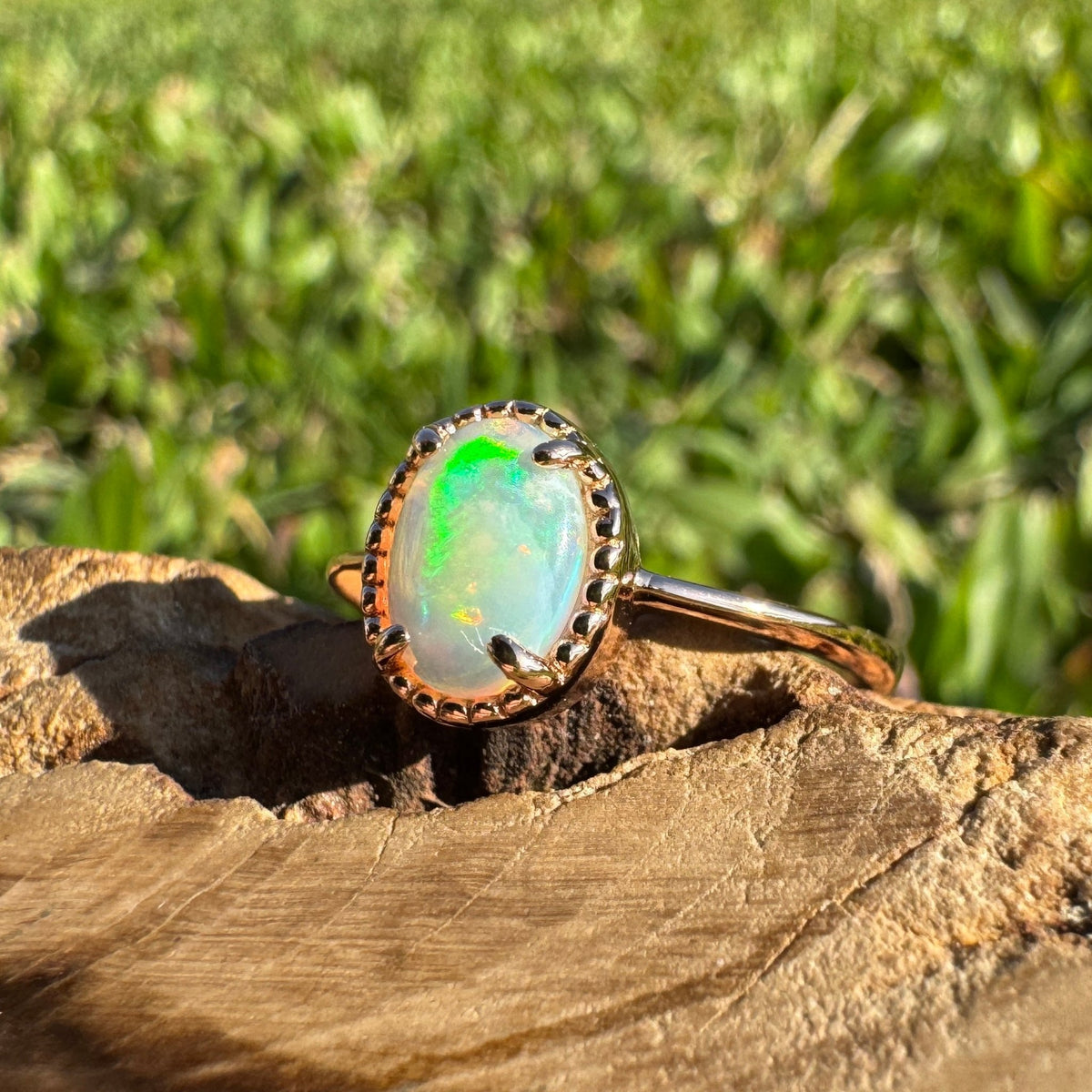 0.7ct Coober Pedy Crystal Opal Ring ~ 'Bathurst Harbour Glow' | Rose Gold Coated 925 Sterling Silver | Solid Australian Opal