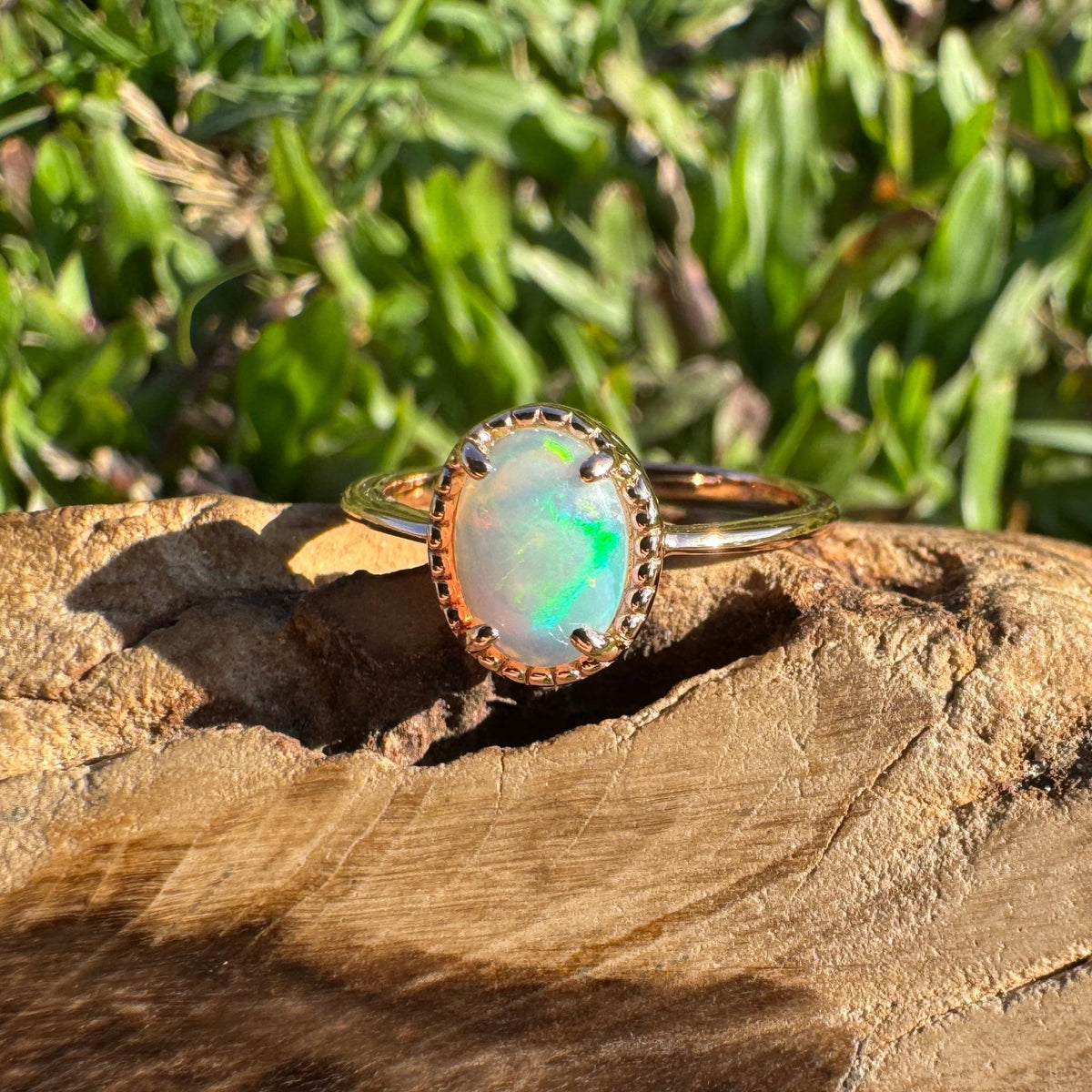 0.7ct Coober Pedy Crystal Opal Ring ~ 'Bathurst Harbour Glow' | Rose Gold Coated 925 Sterling Silver | Solid Australian Opal