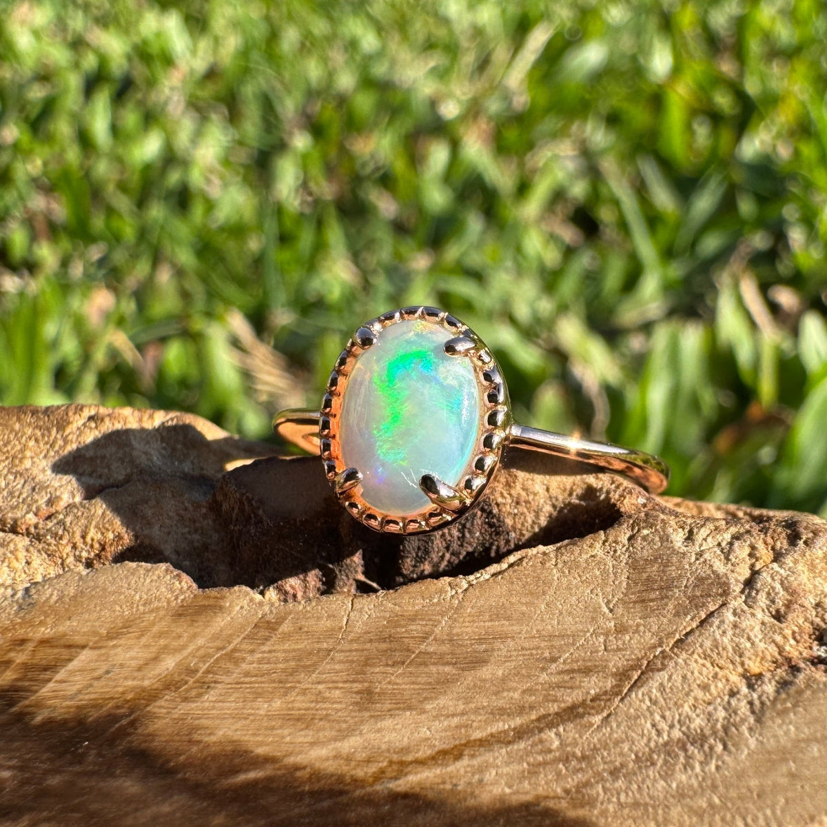 0.7ct Coober Pedy Crystal Opal Ring ~ 'Bathurst Harbour Glow' | Rose Gold Coated 925 Sterling Silver | Solid Australian Opal