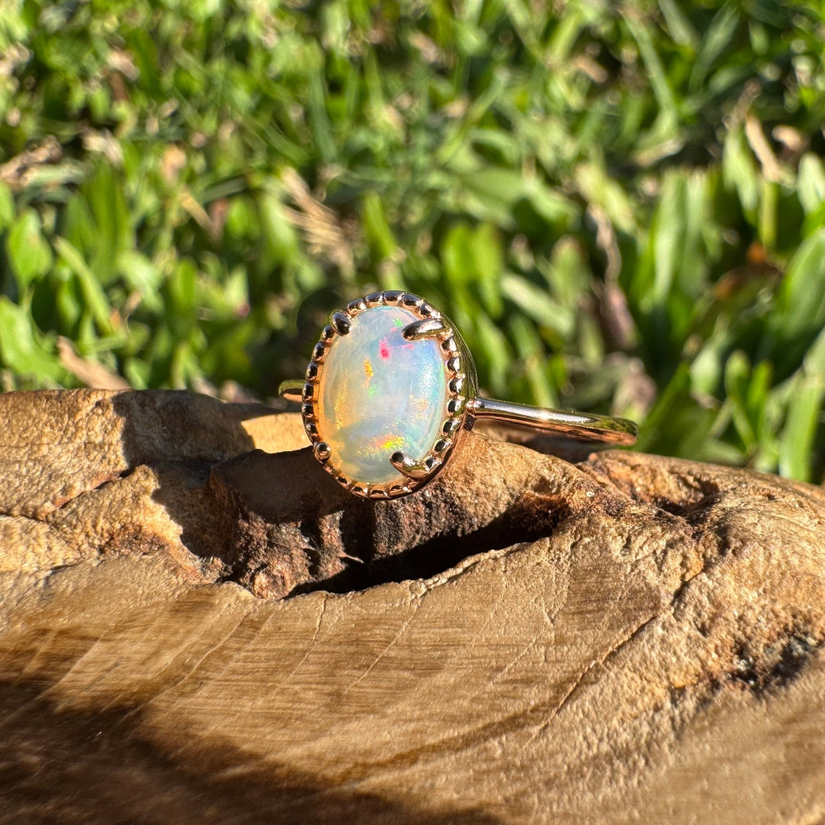 0.7ct Coober Pedy Crystal Opal Ring ~ 'Bathurst Harbour Glow' | Rose Gold Coated 925 Sterling Silver | Solid Australian Opal