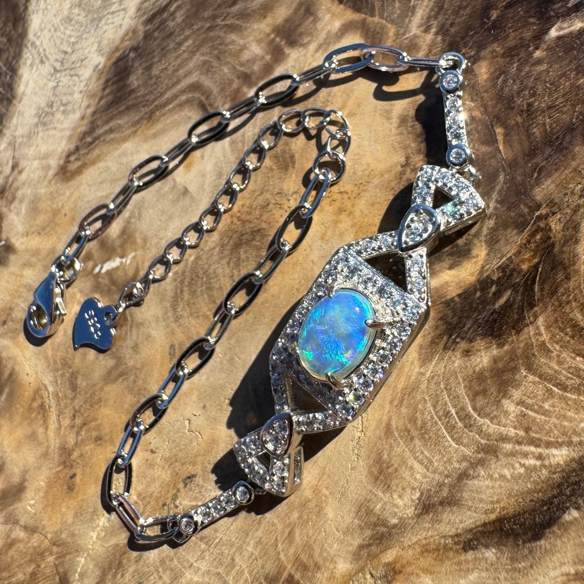 0.7ct Coober Pedy Opal Bracelet ~ 'Moreton Tide' | 925 Sterling Silver | Solid Australian Opal