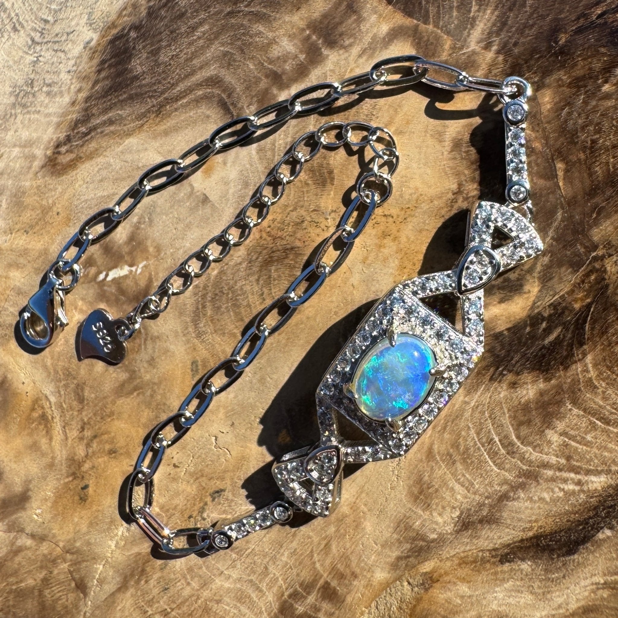 0.7ct Coober Pedy Opal Bracelet ~ 'Moreton Tide' | 925 Sterling Silver | Solid Australian Opal