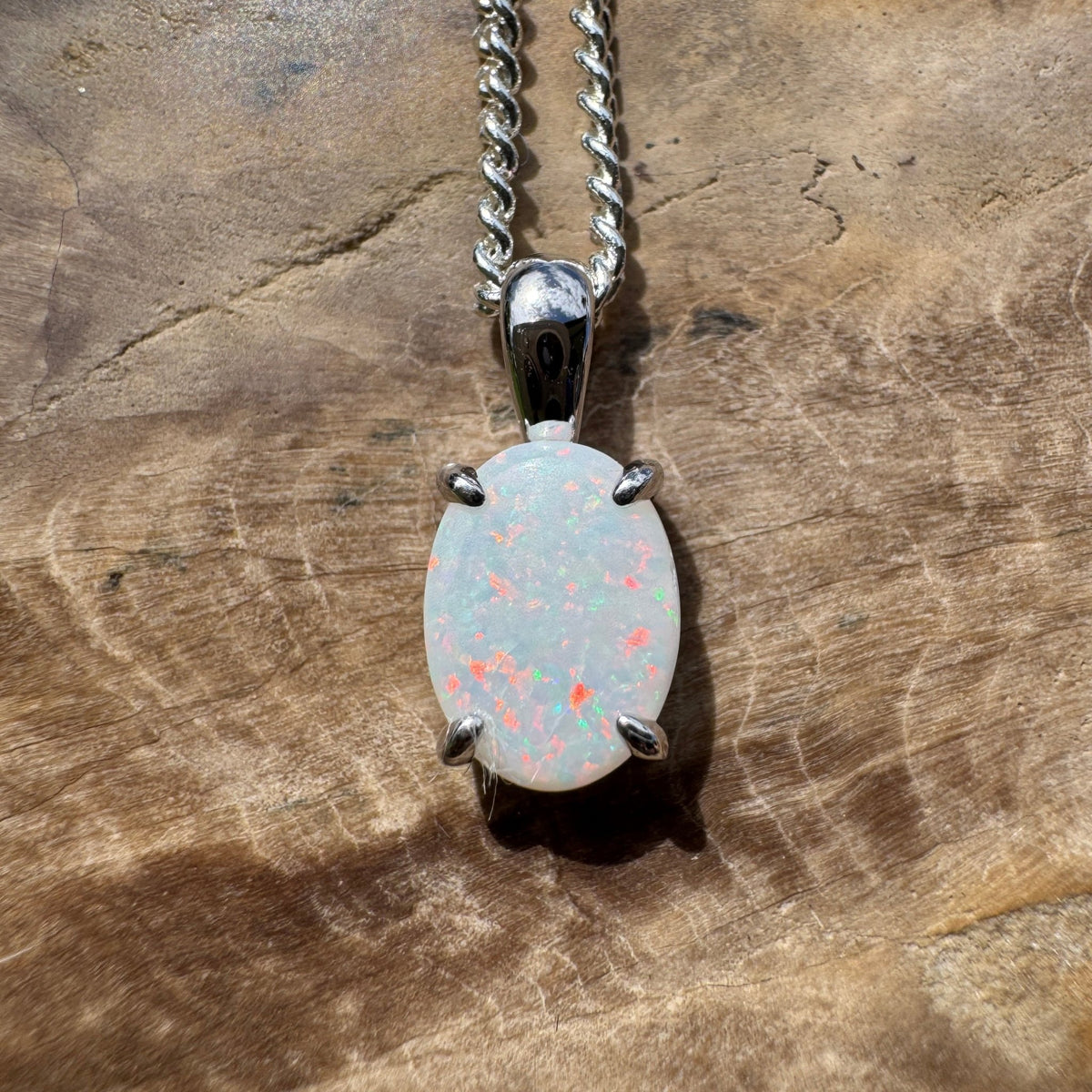 0.7ct Coober Pedy Opal Pendant Necklace ~ 'Beechworth Gleam' | 925 Sterling Silver | Solid Australian Opal