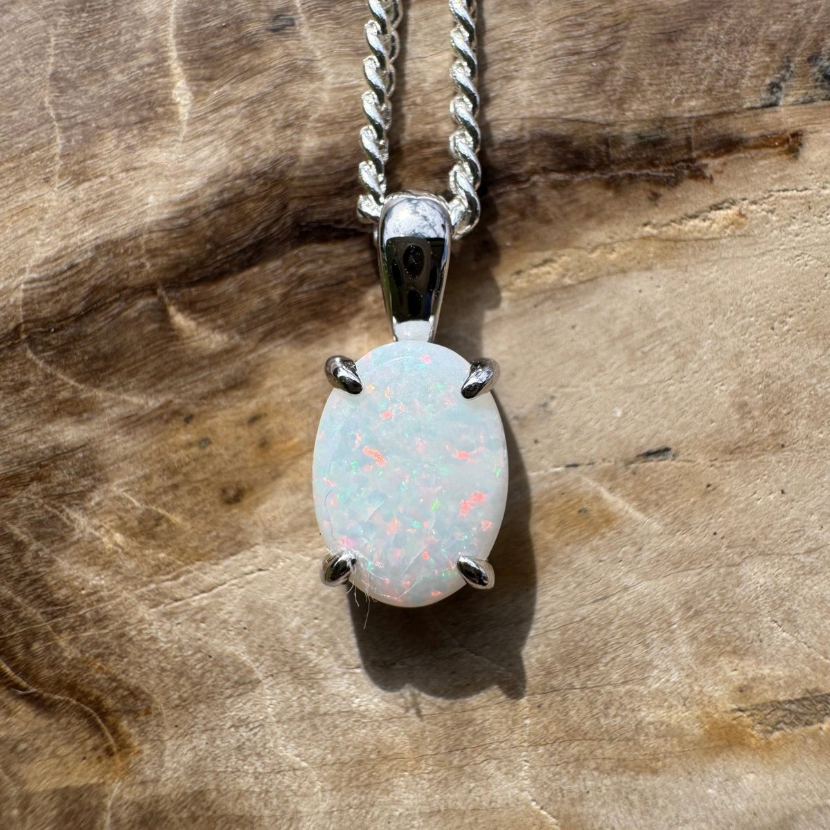 0.7ct Coober Pedy Opal Pendant Necklace ~ 'Beechworth Gleam' | 925 Sterling Silver | Solid Australian Opal