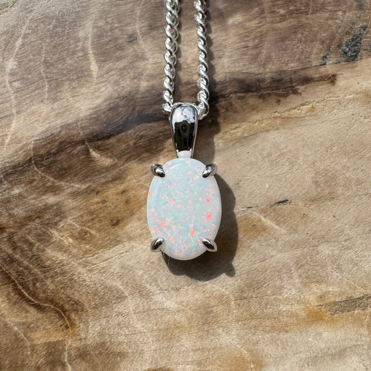 0.7ct Coober Pedy Opal Pendant Necklace ~ 'Beechworth Gleam' | 925 Sterling Silver | Solid Australian Opal