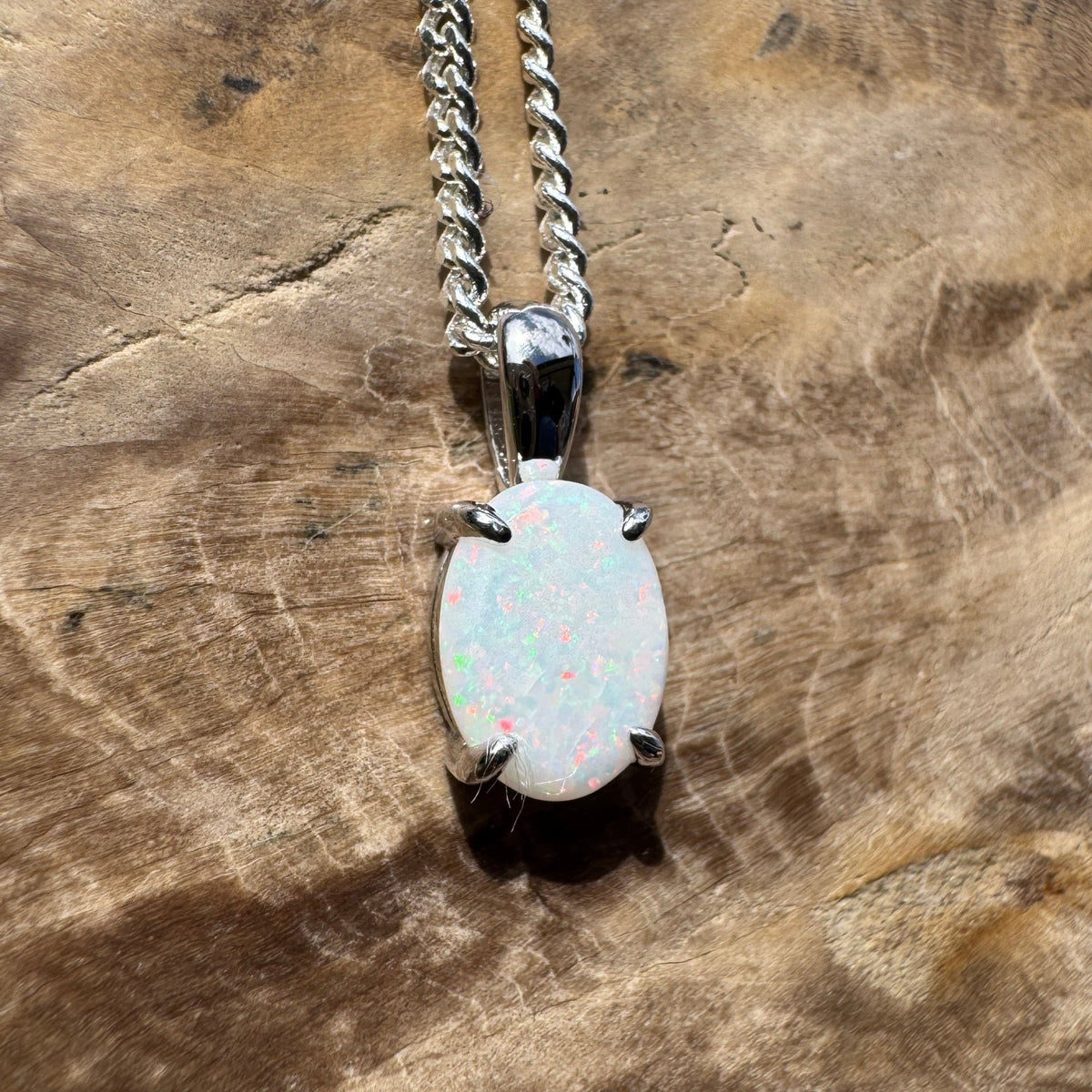 0.7ct Coober Pedy Opal Pendant Necklace ~ 'Beechworth Gleam' | 925 Sterling Silver | Solid Australian Opal