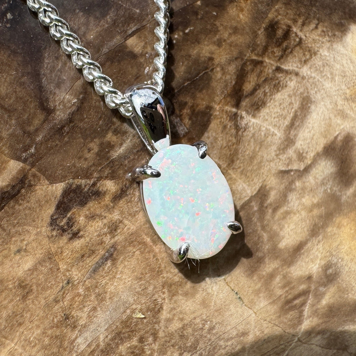 0.7ct Coober Pedy Opal Pendant Necklace ~ 'Beechworth Gleam' | 925 Sterling Silver | Solid Australian Opal