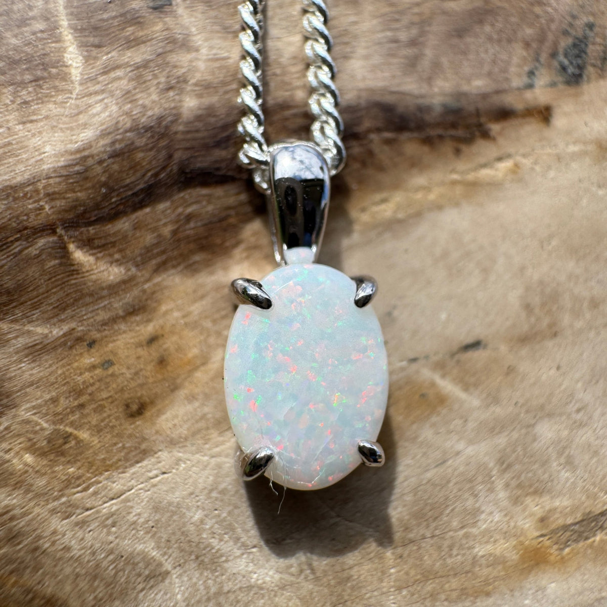 0.7ct Coober Pedy Opal Pendant Necklace ~ 'Beechworth Gleam' | 925 Sterling Silver | Solid Australian Opal