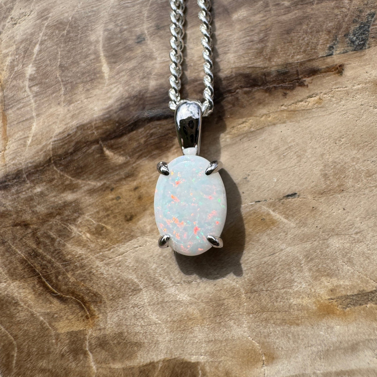 0.7ct Coober Pedy Opal Pendant Necklace ~ 'Beechworth Gleam' | 925 Sterling Silver | Solid Australian Opal