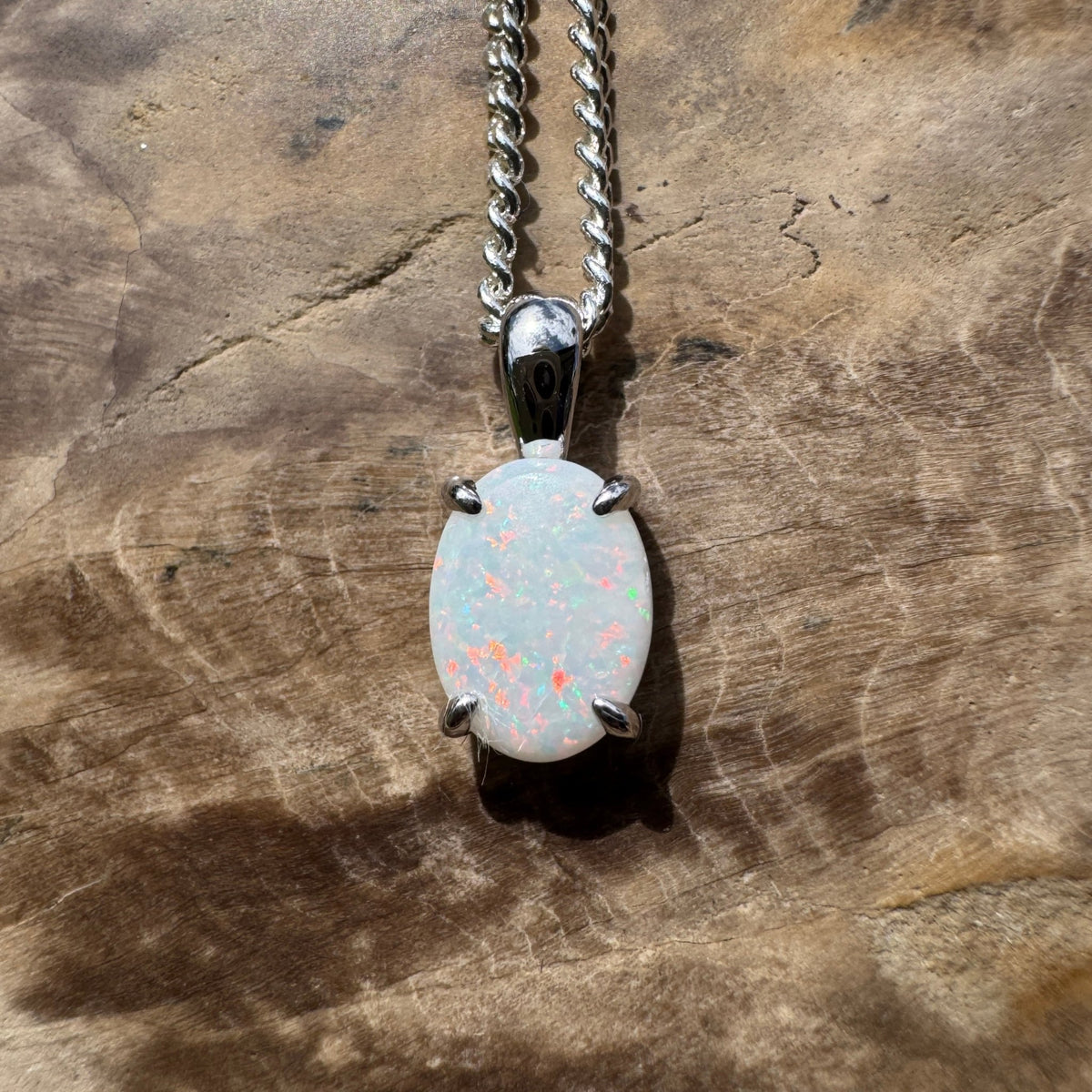 0.7ct Coober Pedy Opal Pendant Necklace ~ 'Beechworth Gleam' | 925 Sterling Silver | Solid Australian Opal