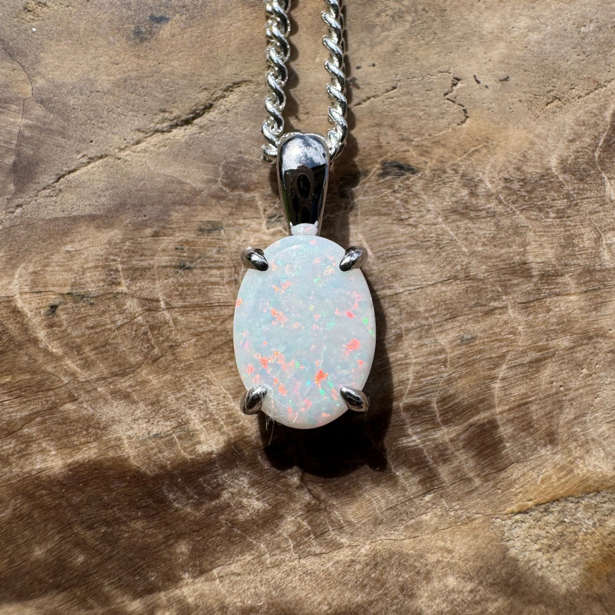 0.7ct Coober Pedy Opal Pendant Necklace ~ 'Beechworth Gleam' | 925 Sterling Silver | Solid Australian Opal