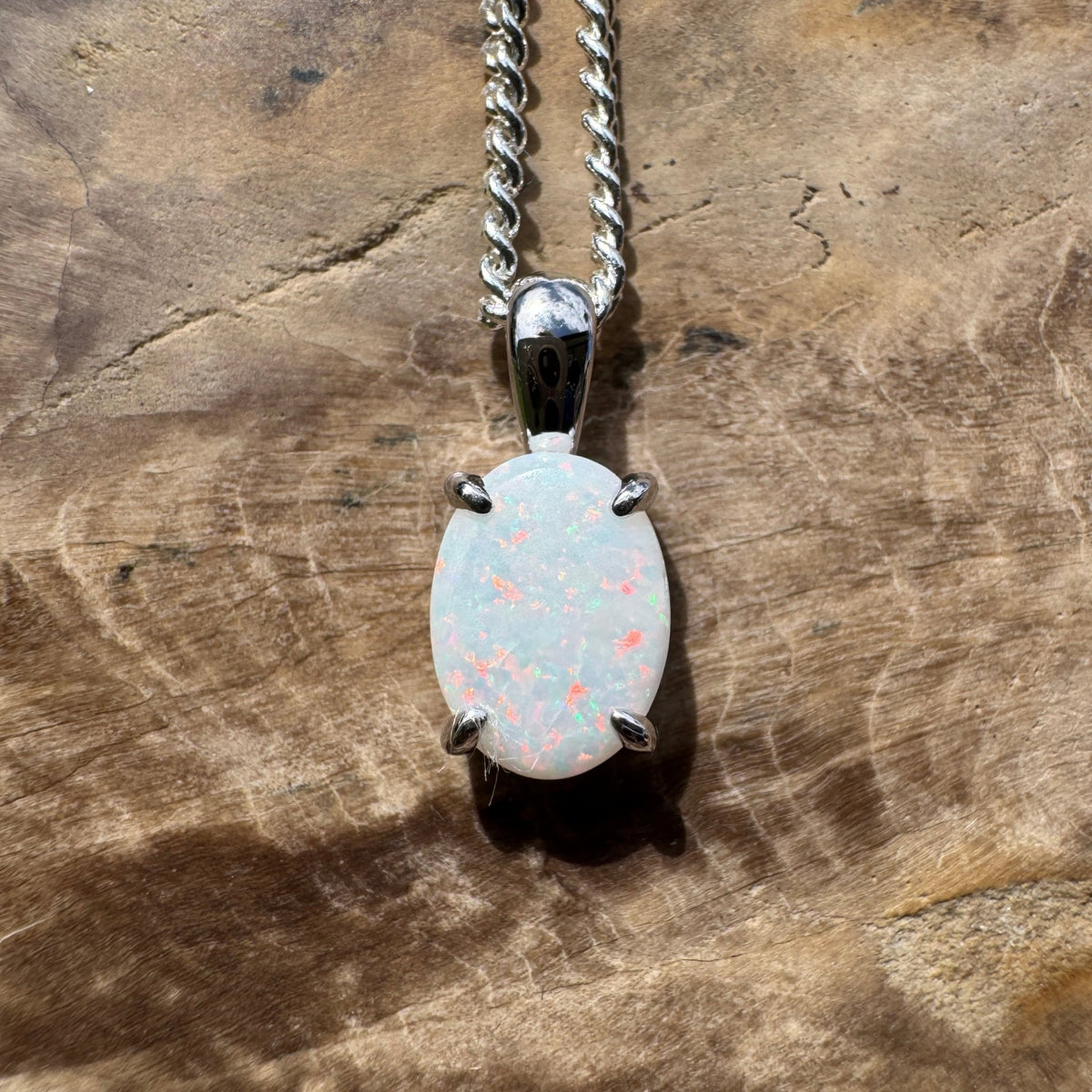 0.7ct Coober Pedy Opal Pendant Necklace ~ 'Beechworth Gleam' | 925 Sterling Silver | Solid Australian Opal