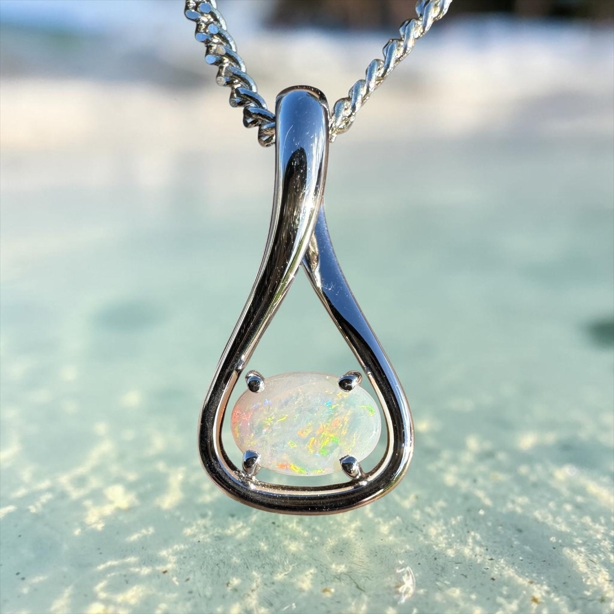 0.7ct Coober Pedy Opal Pendant Necklace ~ 'Broome Radiance' | 925 Sterling Silver | Solid Australian Opal