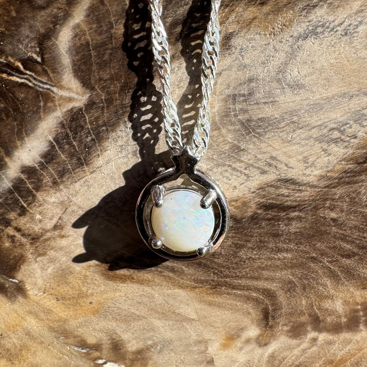 0.7ct Coober Pedy Opal Pendant Necklace ~ 'Coober Moon Glow' | 925 Sterling Silver | Solid Australian Opal