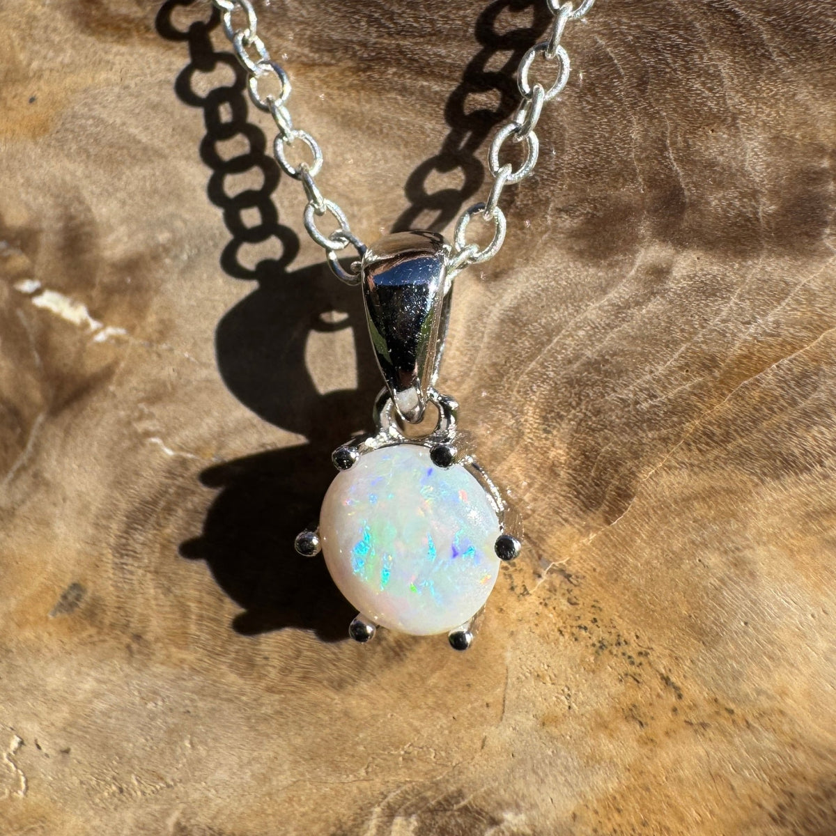 0.7ct Coober Pedy Opal Pendant Necklace ~ 'Denmark Colour' | 925 Sterling Silver | Solid Australian Opal