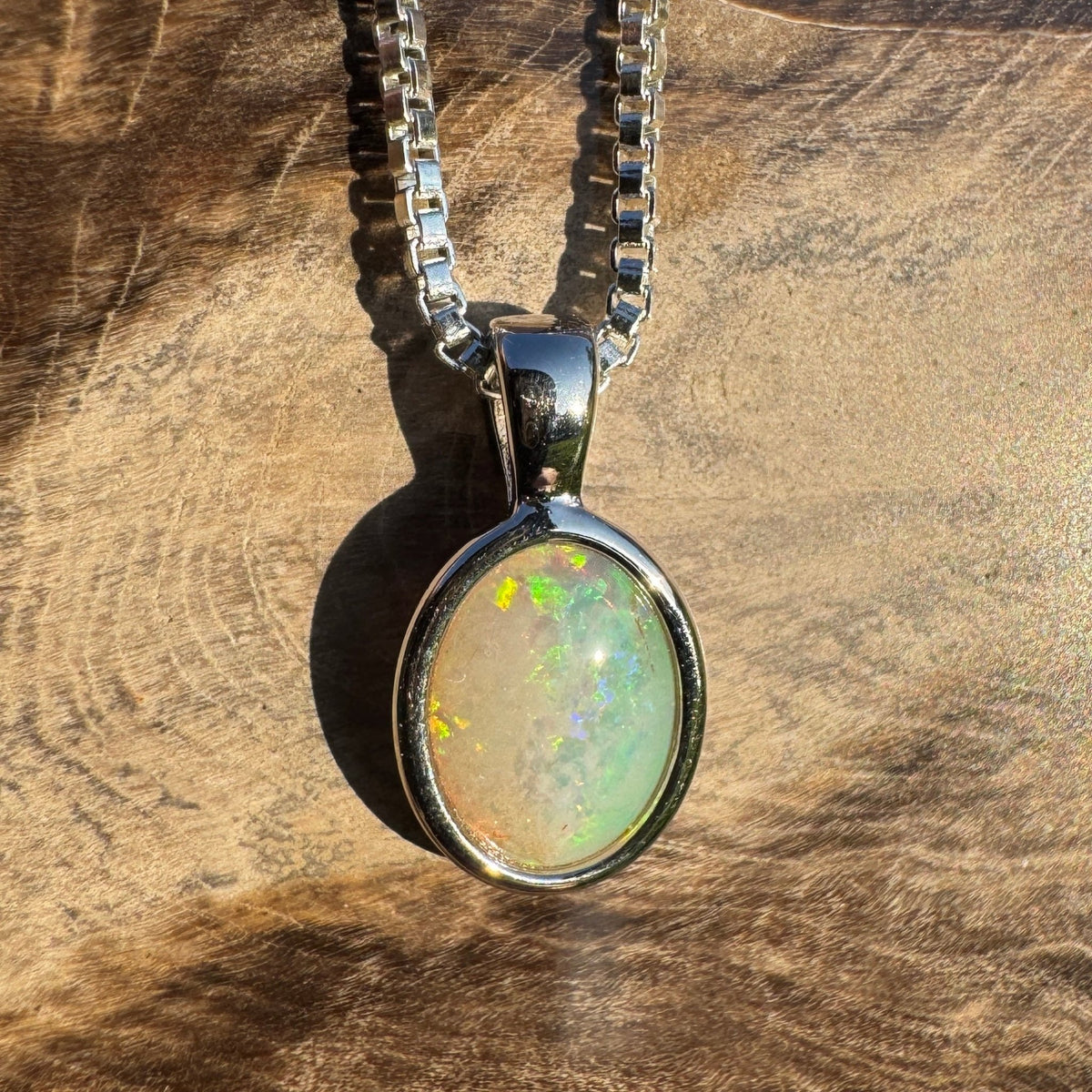 0.7ct Coober Pedy Opal Pendant Necklace ~ 'Gwalia Firelight' | 925 Sterling Silver | Solid Australian Opal