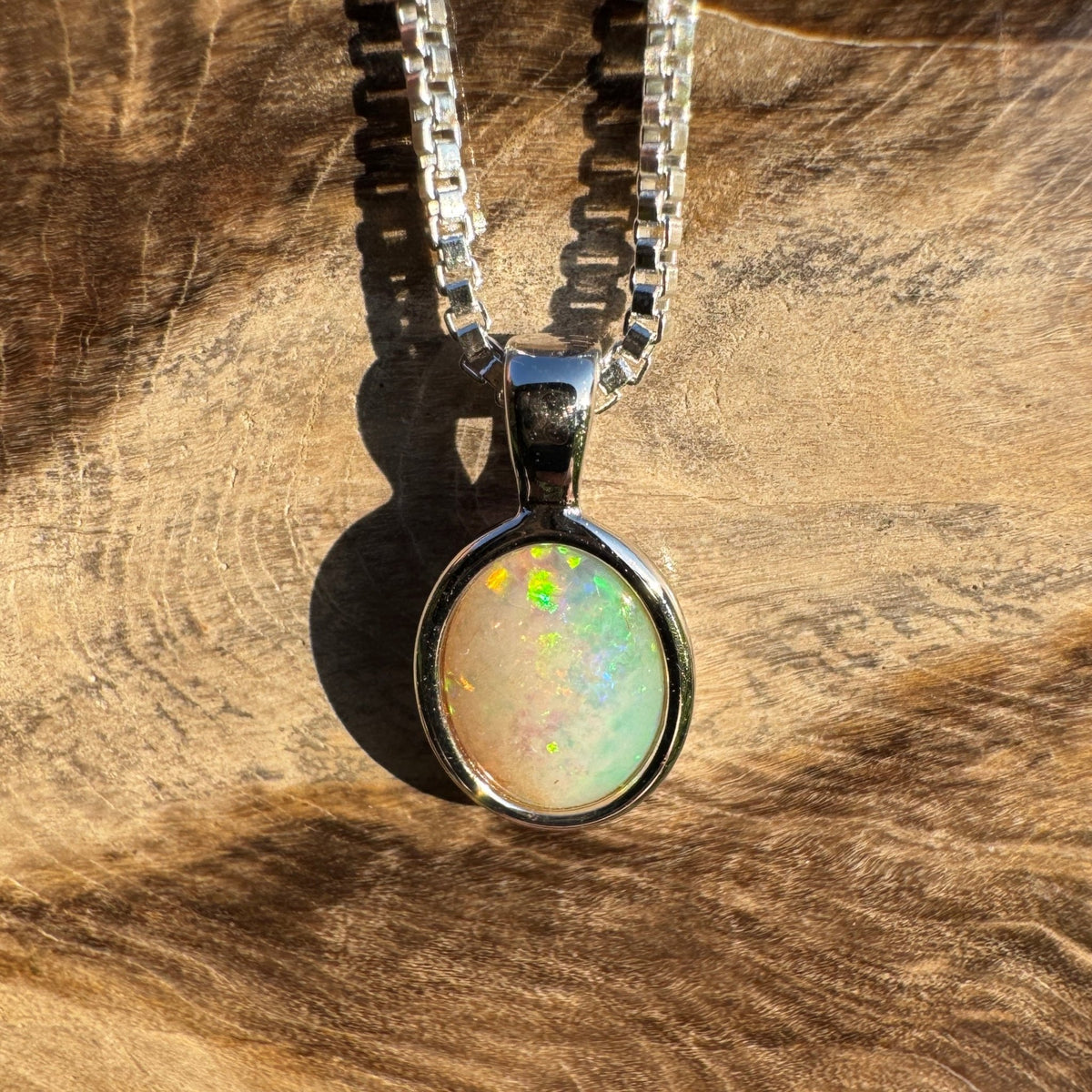 0.7ct Coober Pedy Opal Pendant Necklace ~ 'Gwalia Firelight' | 925 Sterling Silver | Solid Australian Opal