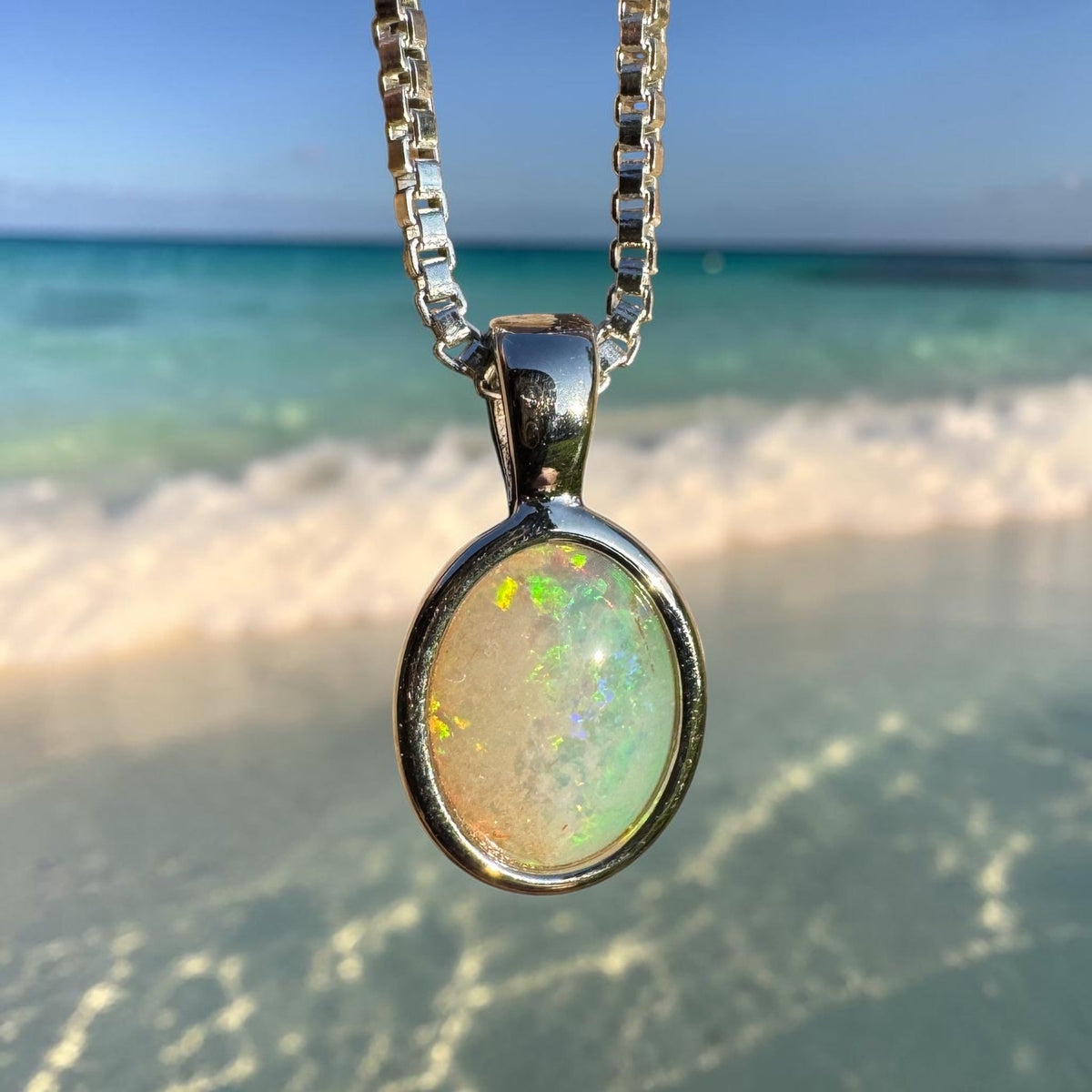 0.7ct Coober Pedy Opal Pendant Necklace ~ 'Gwalia Firelight' | 925 Sterling Silver | Solid Australian Opal