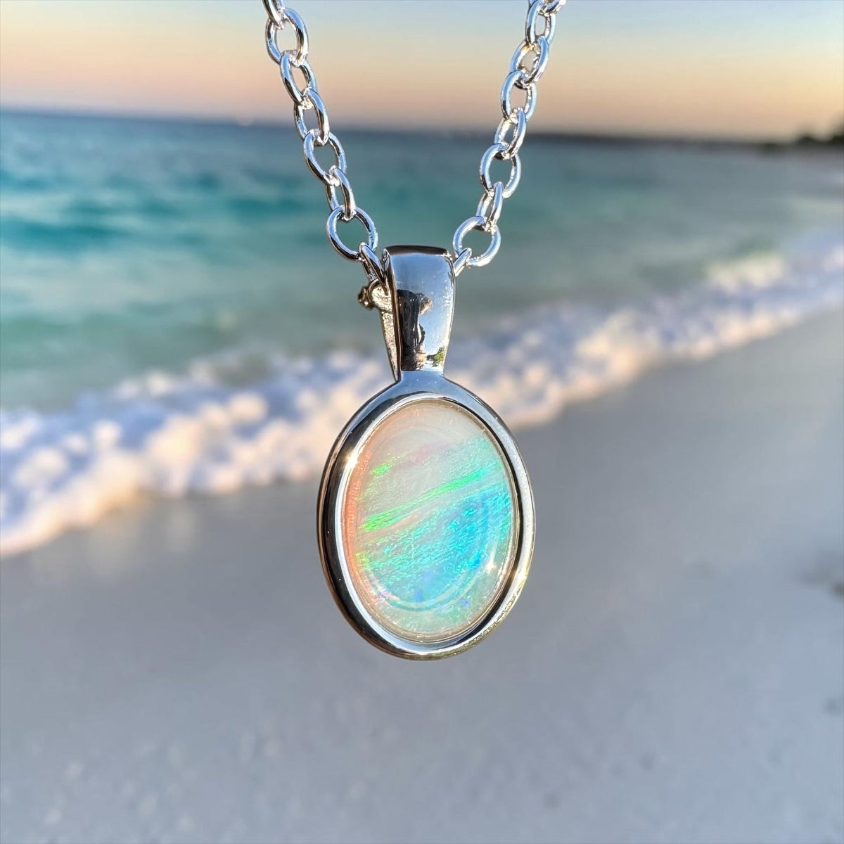0.7ct Coober Pedy Opal Pendant Necklace ~ 'Hervey Bay Firelight' | 925 Sterling Silver | Solid Australian Opal