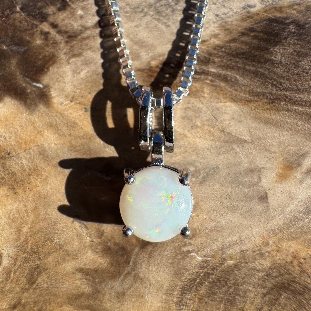 0.7ct Coober Pedy Opal Pendant Necklace ~ 'Kalbarri Glow' | 925 Sterling Silver | Solid Australian Opal