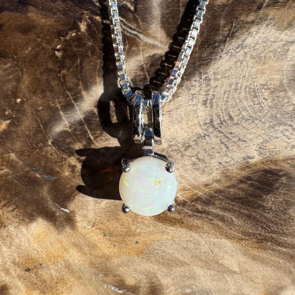 0.7ct Coober Pedy Opal Pendant Necklace ~ 'Kalbarri Glow' | 925 Sterling Silver | Solid Australian Opal