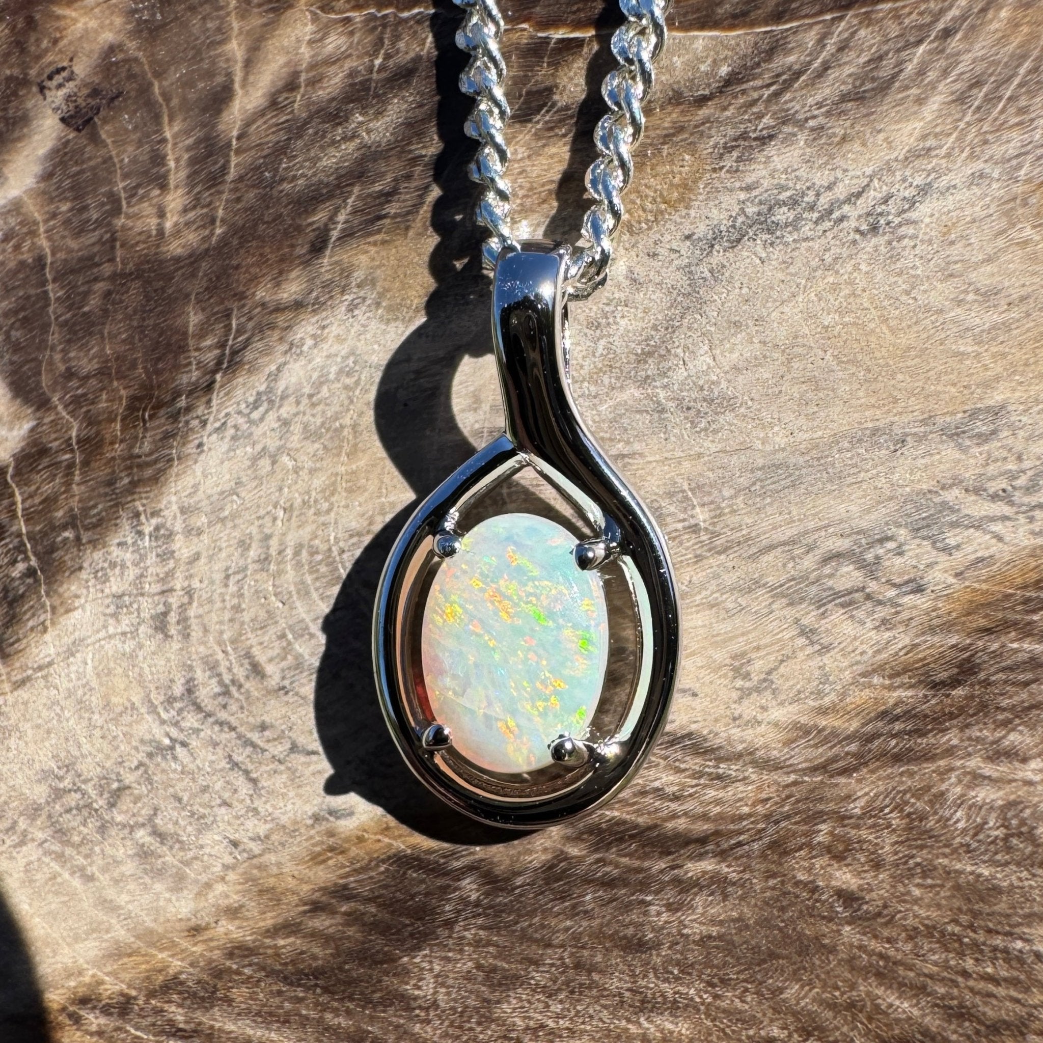 0.7ct Coober Pedy Opal Pendant Necklace ~ 'Lamington Canopy' | 925 Sterling Silver | Solid Australian Opal